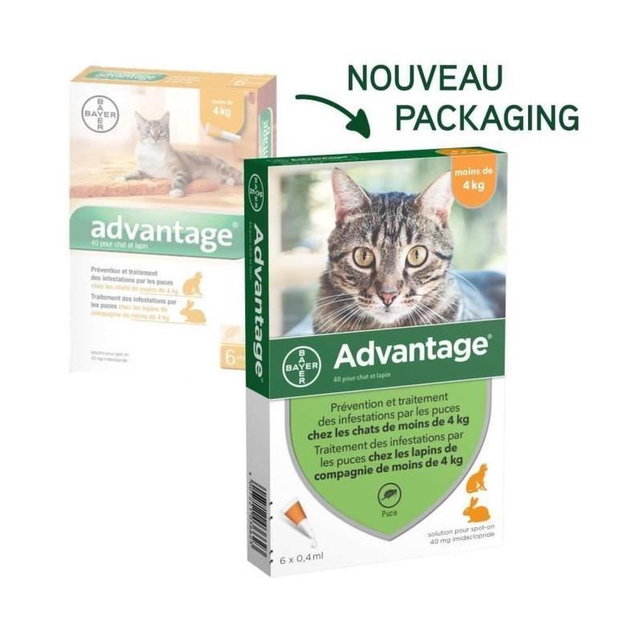 Advantage ADVANTAGE 40 - 6 pipettes antiparasitaires - Pour chat et lapin de moins de 4kg