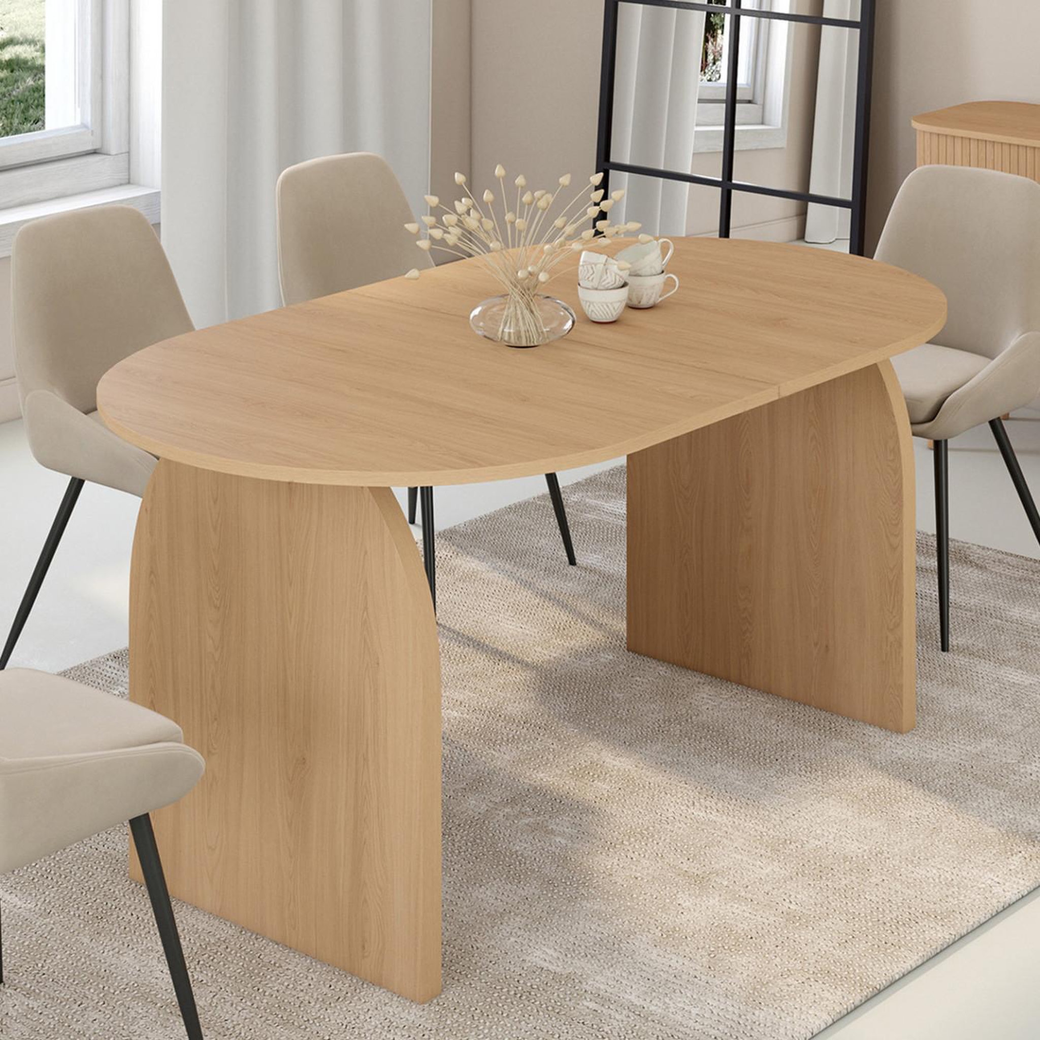 Voir la diapositive 4 : ID MARKET Table à manger extensible japandi ovale edith 6-10 personnes en bois façon hêtre 160 - 200 cm