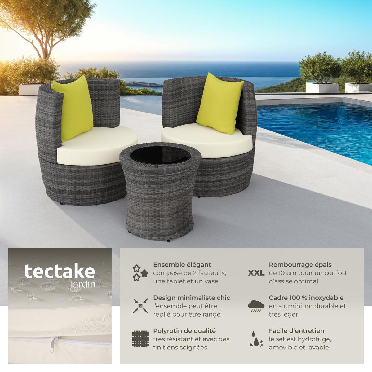 tectake Salon de jardin avec cadre en aluminium gris