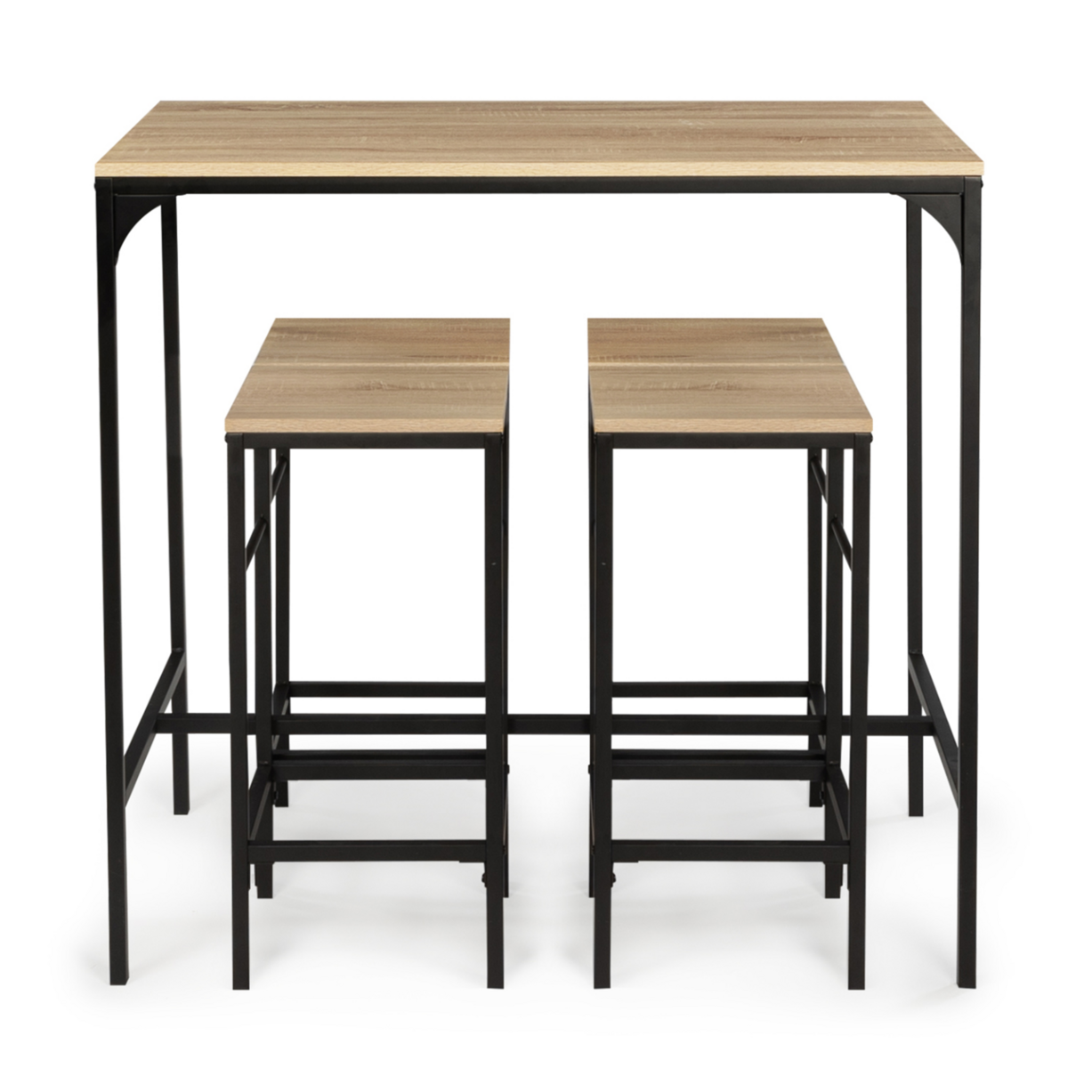 ID MARKET Ensemble table haute de bar DETROIT 100 cm et 4 tabourets bois et métal noir design industriel