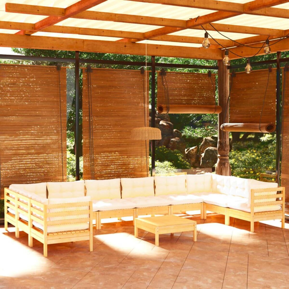 VIDAXL Salon de jardin 11 pcs avec coussins creme bois de pin