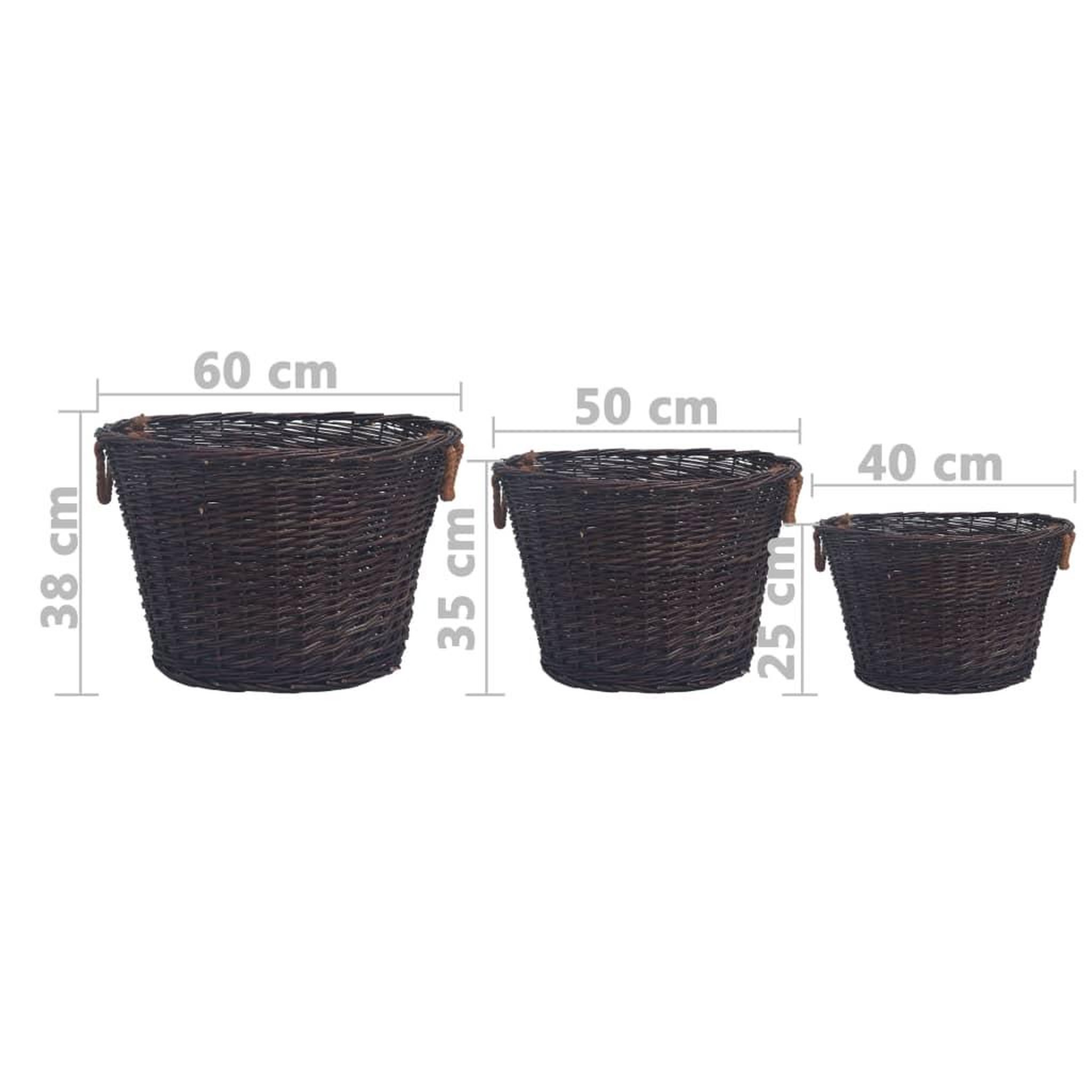 Voir la diapositive 6 : VIDAXL Jeu 3 paniers empilables a bois de chauffage Marron fonce Saule