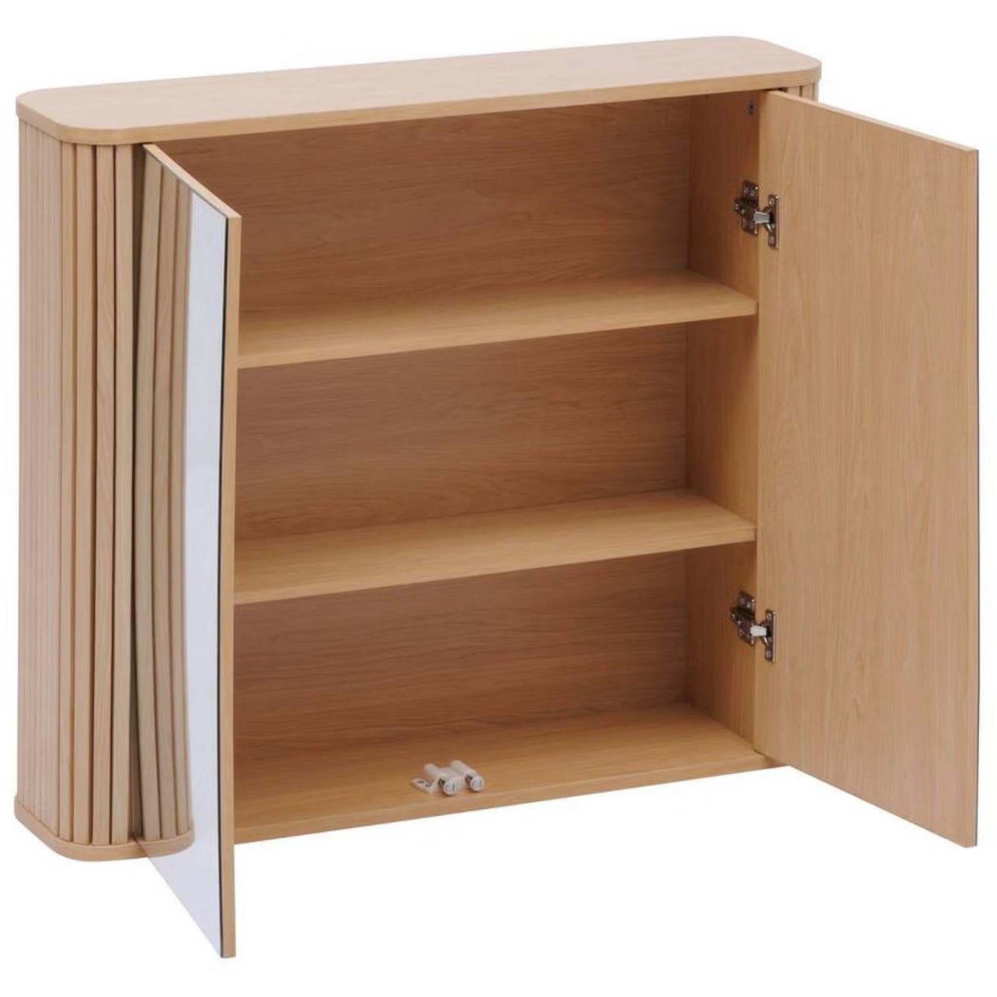 Voir la diapositive 3 : FIVE Armoire de salle de bain 2 portes avec miroir effet bois clair liora - beige