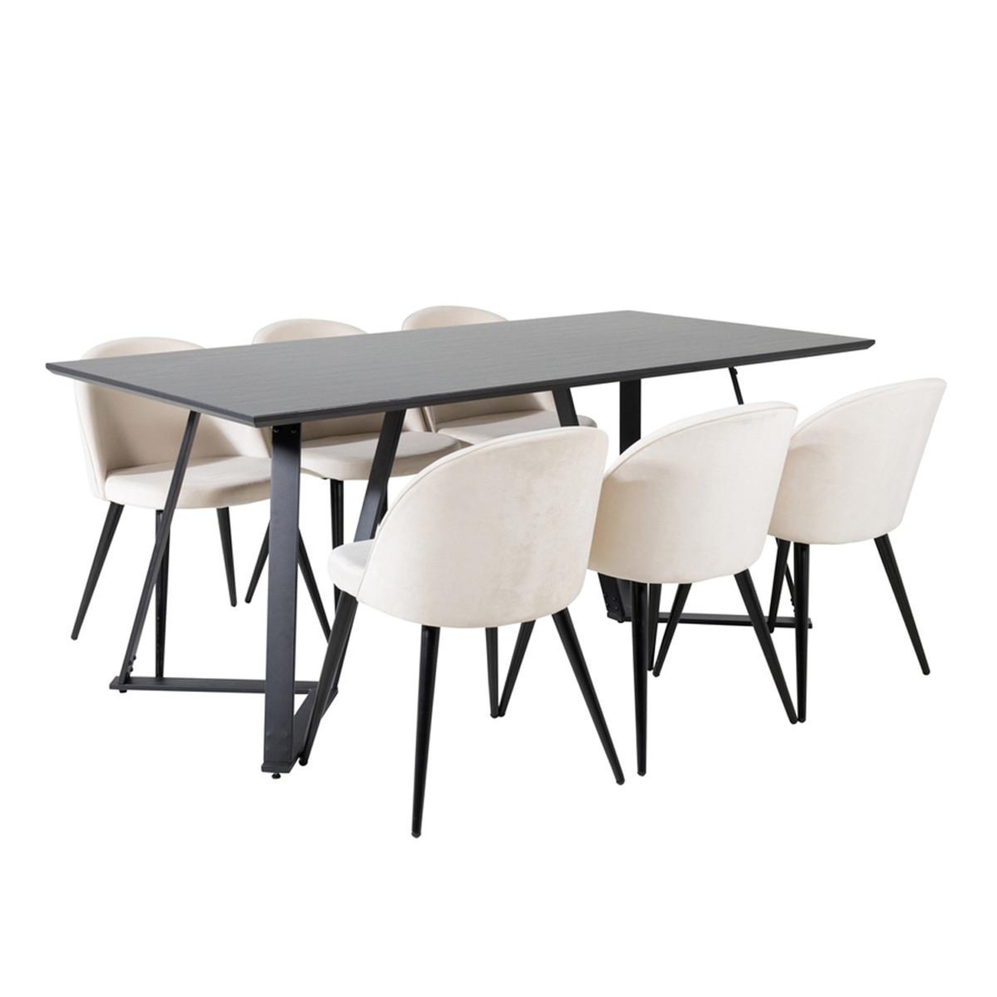Paris Prix Ensemble table à manger & 6 chaises  marina & velvet  180cm noir & beige