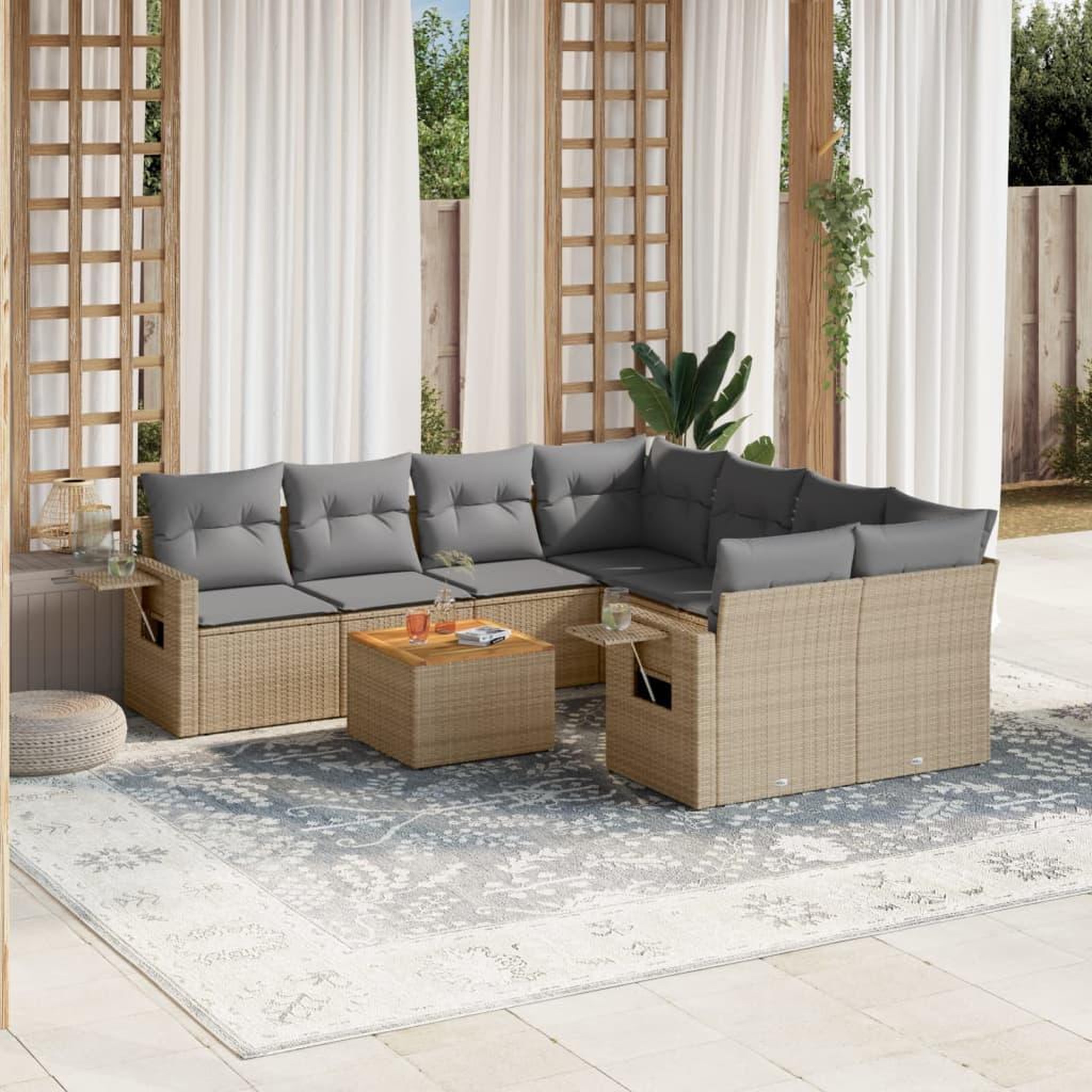 VIDAXL Salon de jardin avec coussins 9pcs melange beige resine tressee