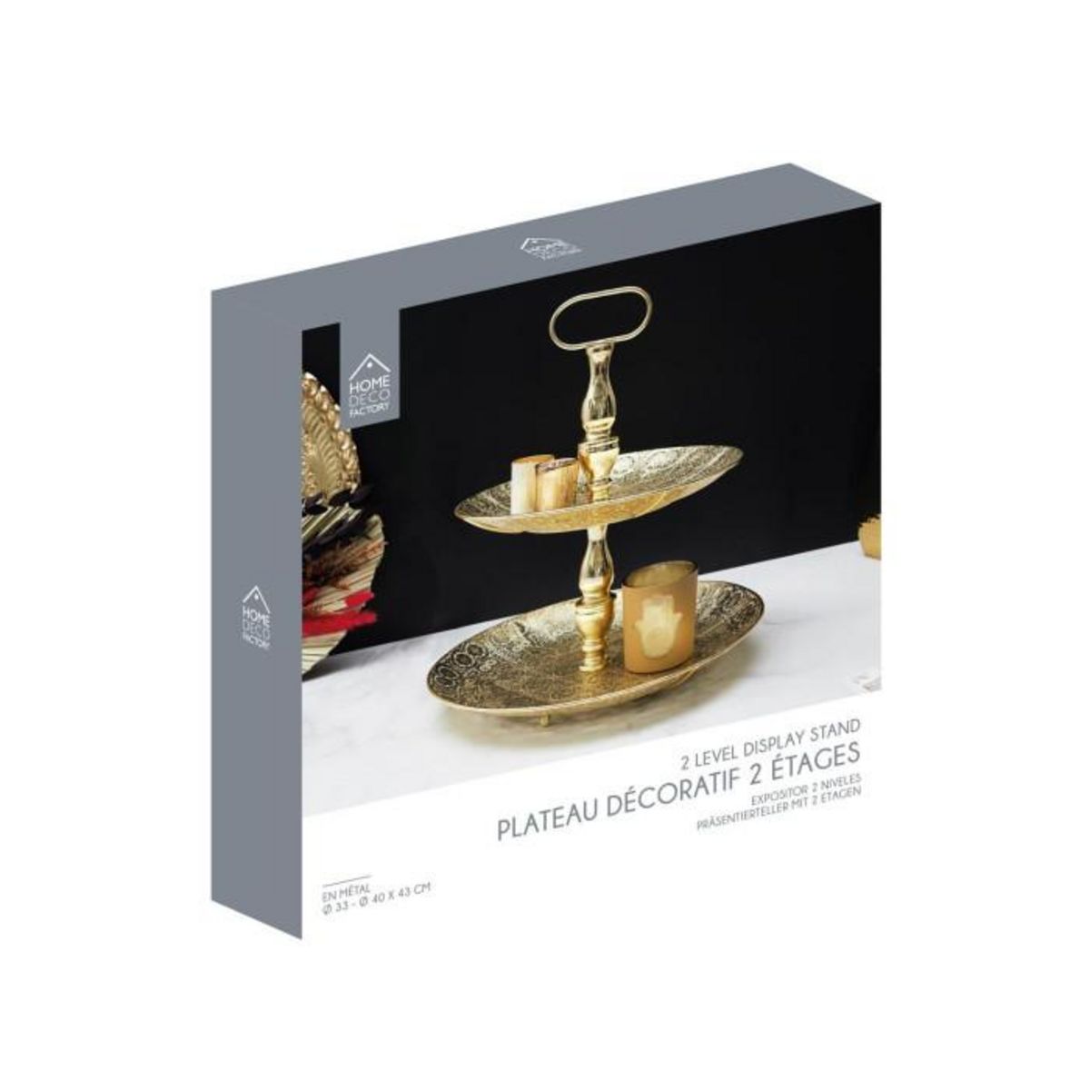 Paris Prix Plateau de Présentation 2 Niveaux  Métal  43cm Doré