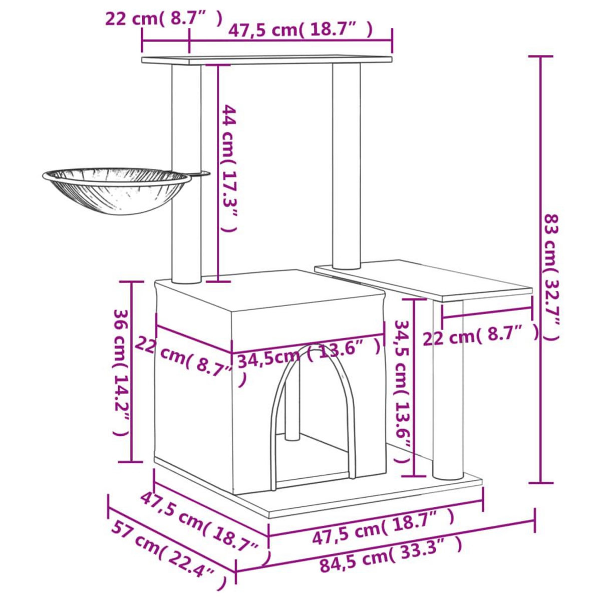 VIDAXL Arbre a chat avec griffoirs en sisal Gris clair 83 cm
