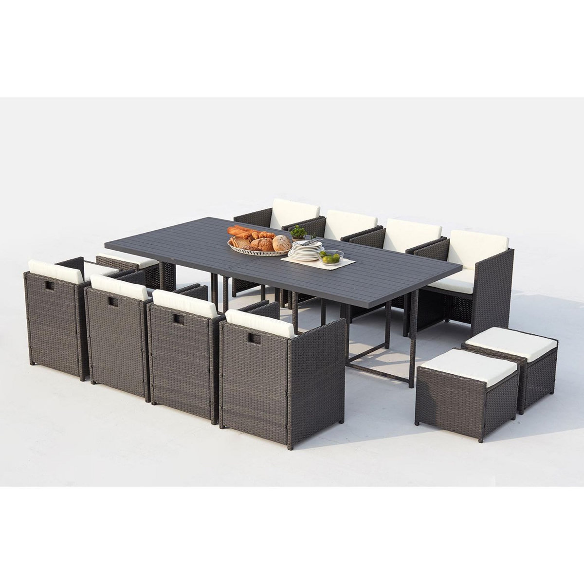 CONCEPT USINE Table et chaise 12 places encastrables alu résine gris-blanc SUNSET