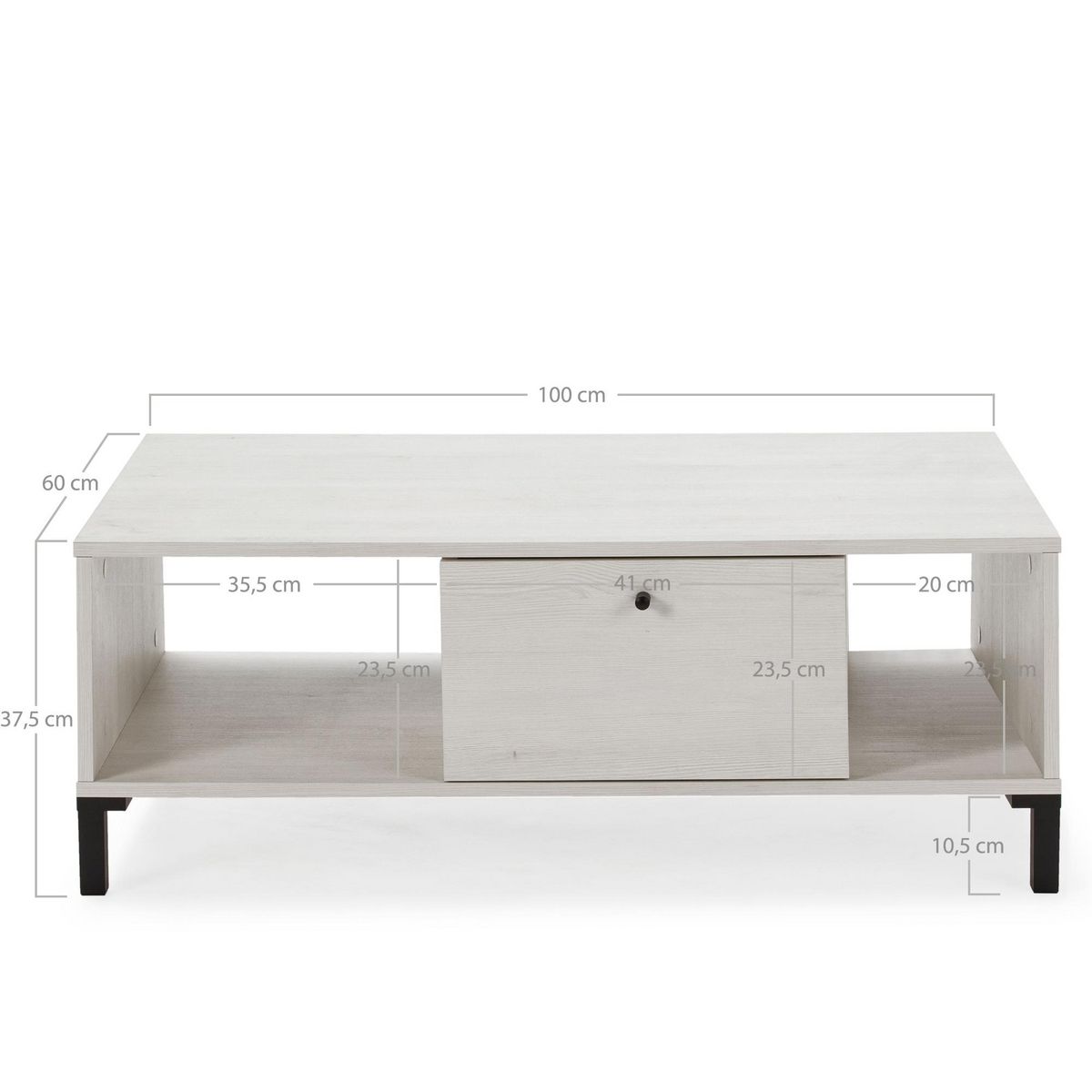 VS VENTA-STOCK Table Basse Javea 1 tiroir et 2 niches, Couleur Blanc et Bois, 100 cm Largeur