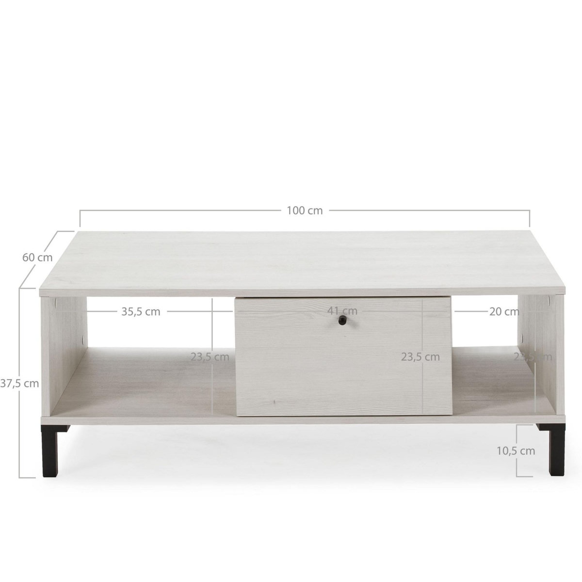 VS VENTA-STOCK Table Basse Javea 1 tiroir et 2 niches, Couleur Blanc et Bois, 100 cm Largeur