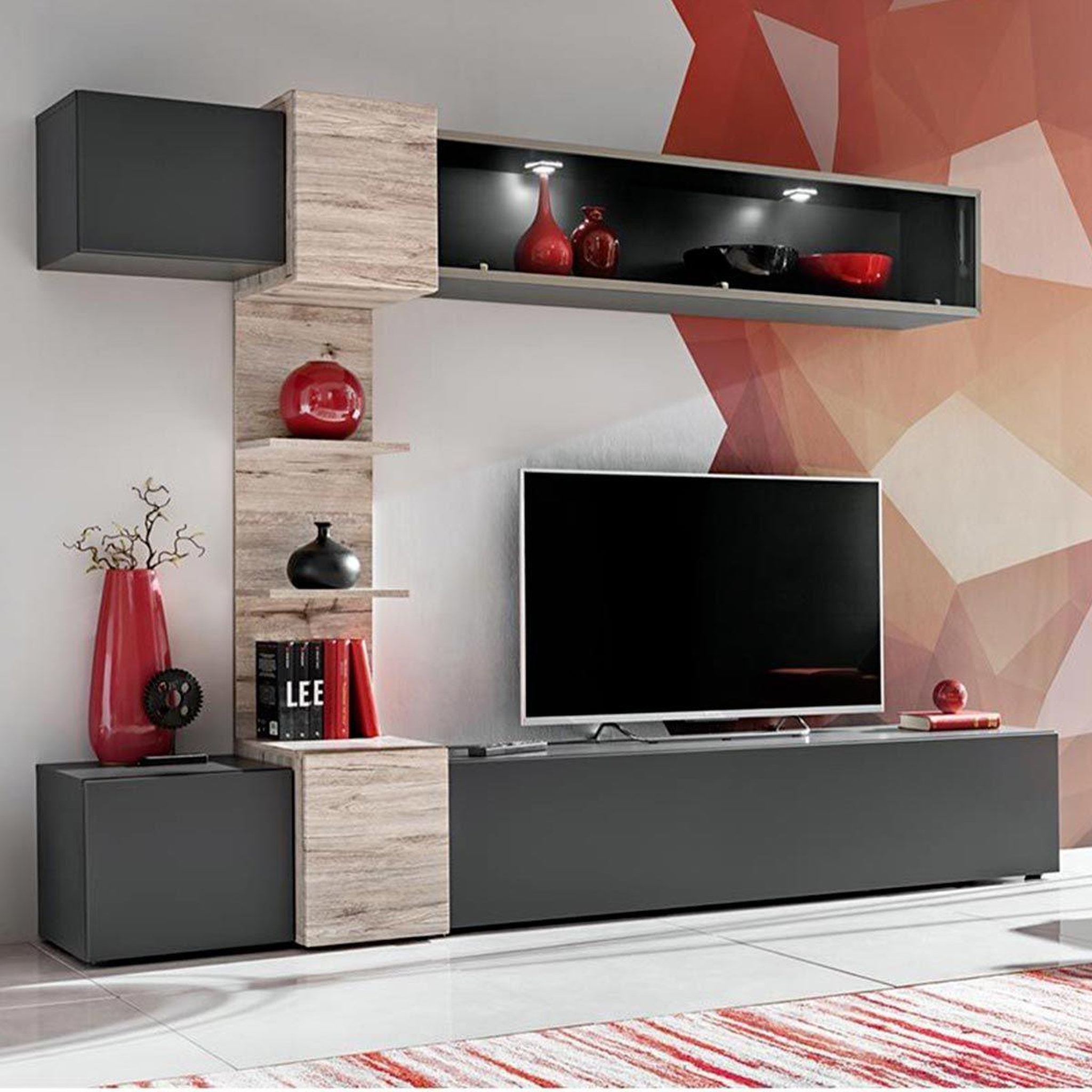 Voir la diapositive 1 : Paris Prix Ensemble meuble tv  rio  230cm anthracite & chêne