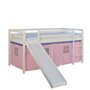 HomeStyle4U Lit Simple Blanc 90x200 en hauteur avec echelle et rideau rose et toboggan