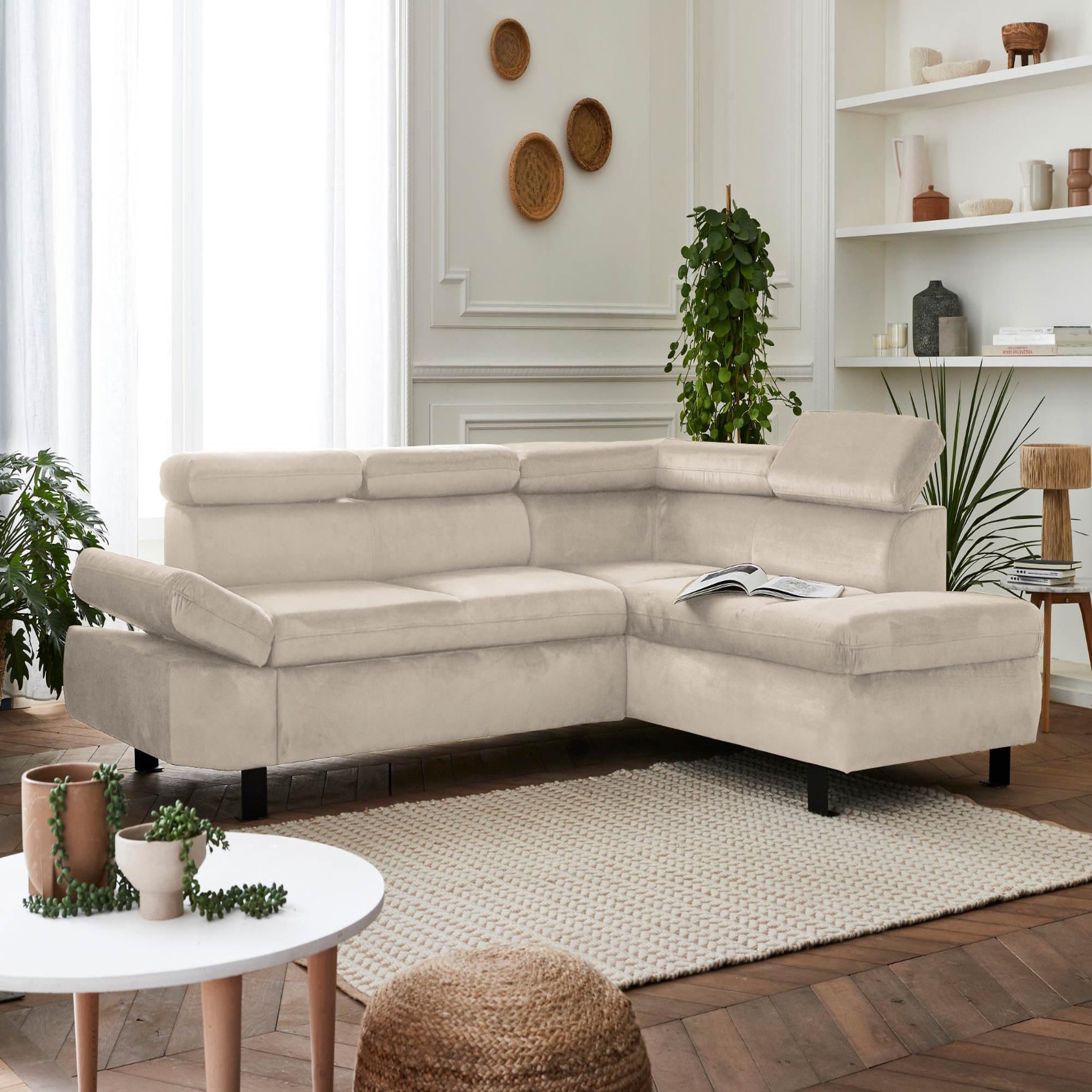 Voir la diapositive 5 : LISA DESIGN Nairobi - canapé d'angle convertible - en velours - 5 places - avec têtières - droit