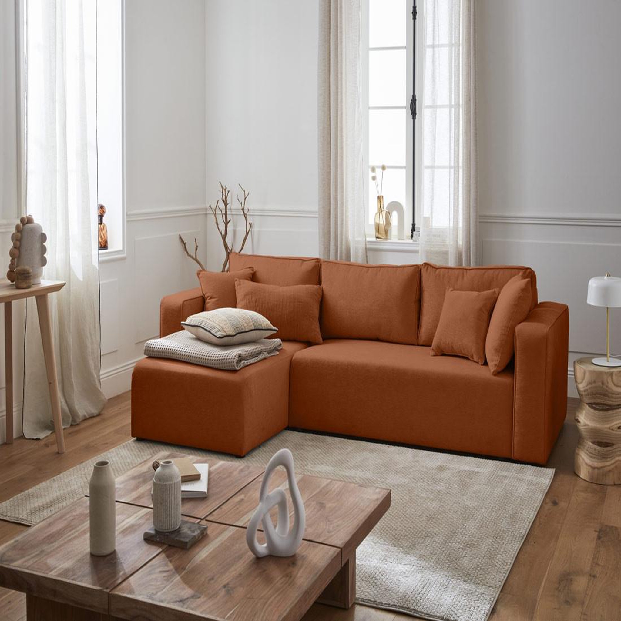 Voir la diapositive 5 : BEST MOBILIER Topaze - canapé d'angle réversible - 4 places - convertible avec coffre - en tissu