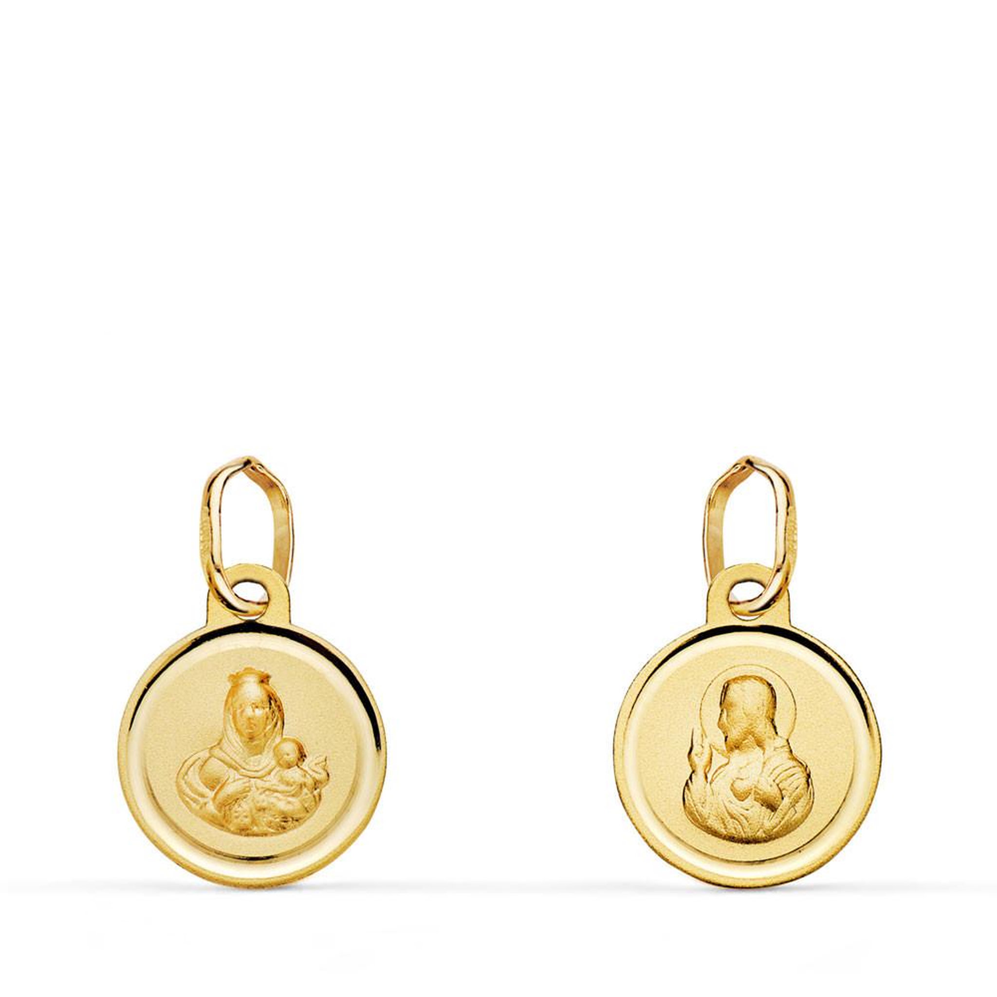 L'ATELIER D'AZUR Pendentif Médaille Scapulaire Or Jaune - Vierge à l'Enfant et Sacré Coeur de Jesus - Chaine Offerte