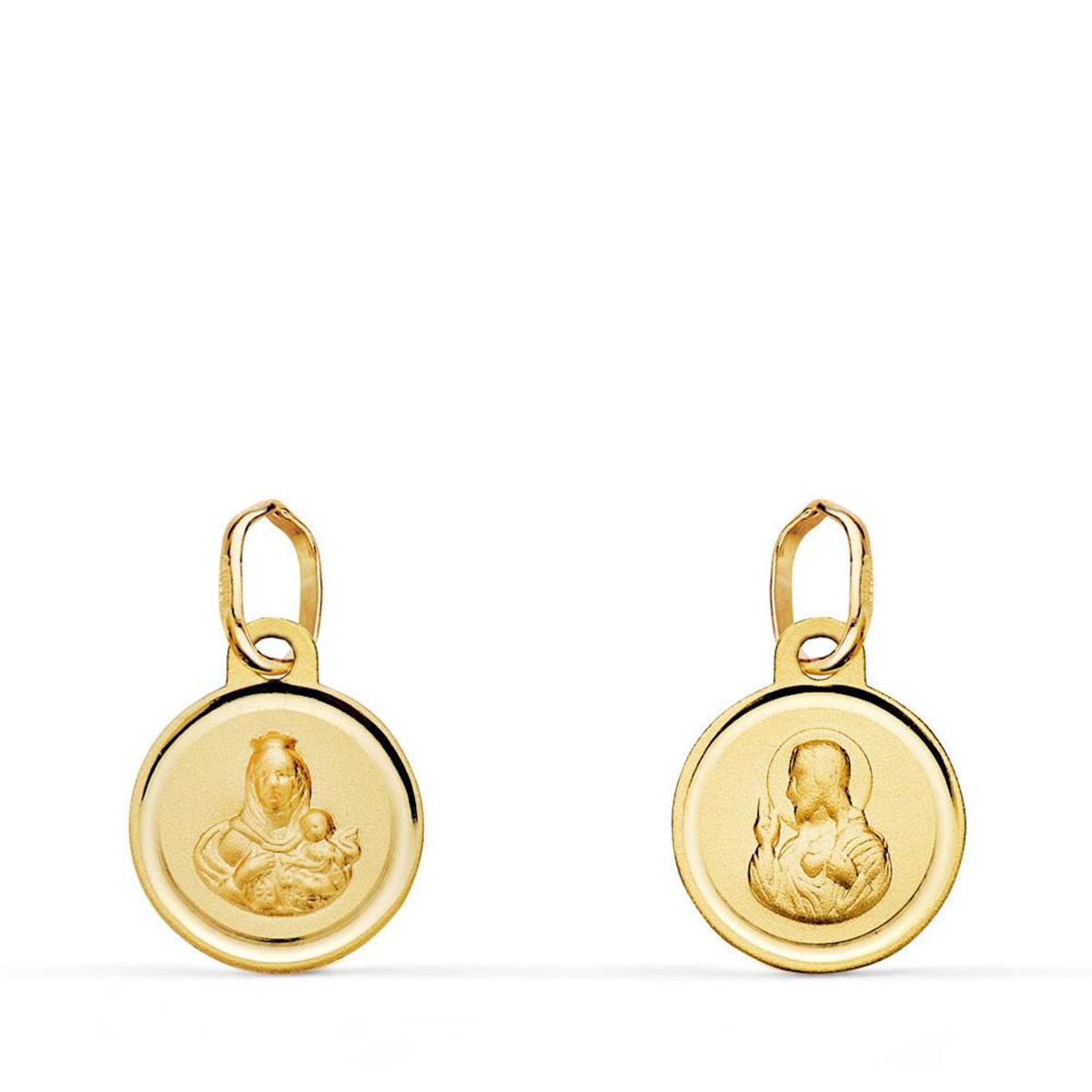 L'ATELIER D'AZUR Pendentif Médaille Scapulaire Or Jaune - Vierge à l'Enfant et Sacré Coeur de Jesus - Chaine Offerte