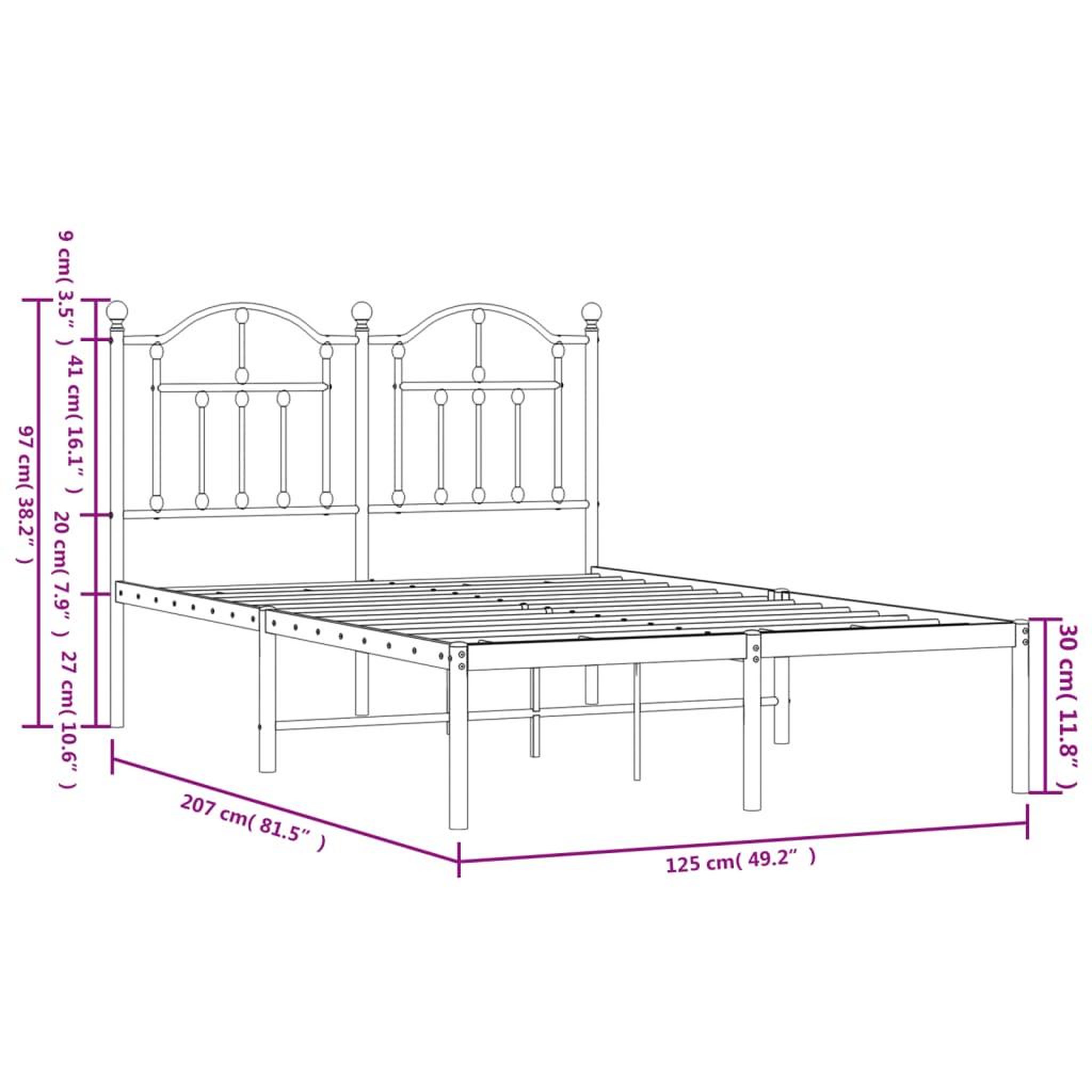 Voir la diapositive 6 : VIDAXL Cadre de lit metal sans matelas avec tete de lit noir 120x200cm