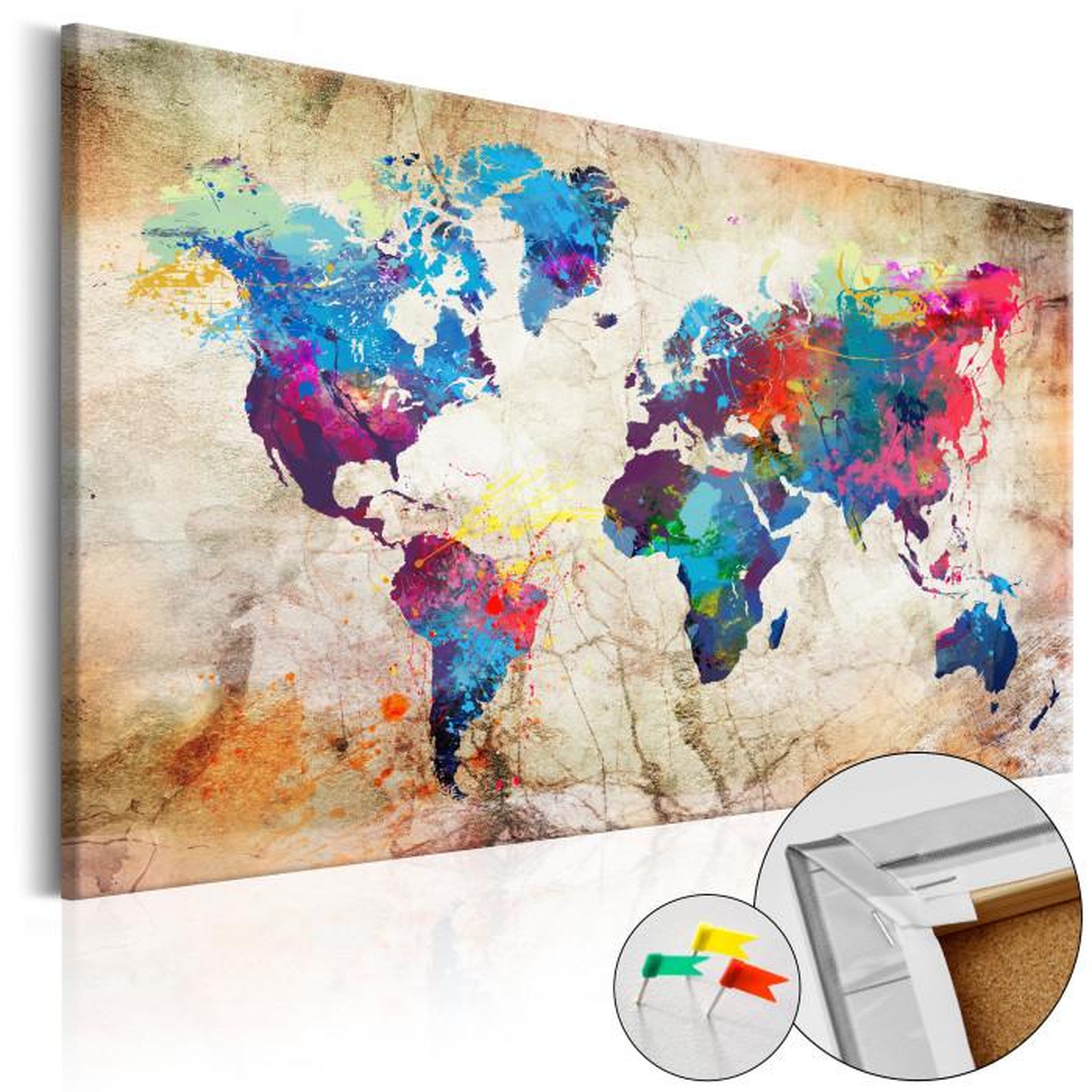 Paris Prix Tableau en Liège  Carte du Monde - World Map : Urban Style. Coloris disponibles : Multicolore