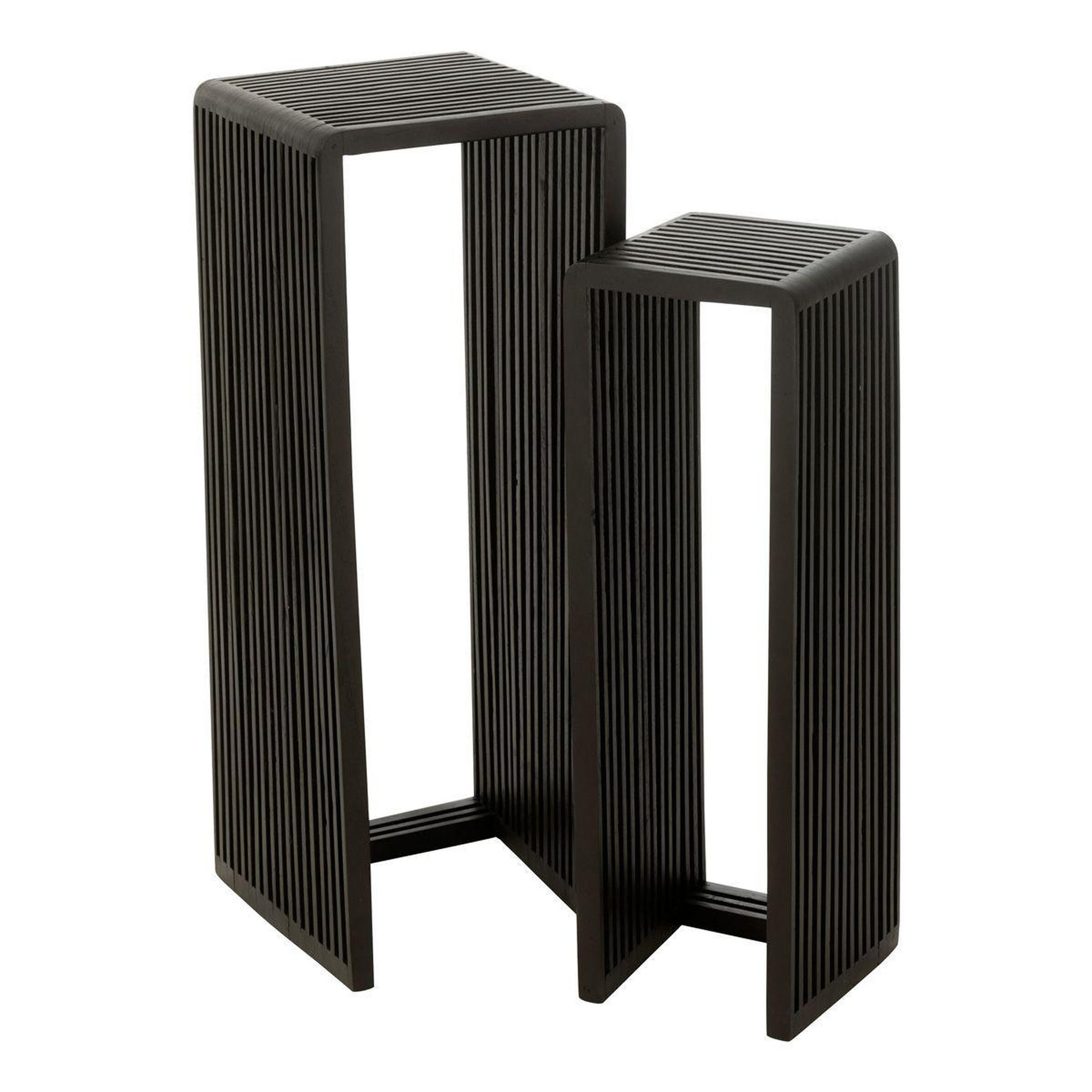 J-LINE Lot de 2 Tables d'Appoint en Bois  Teck  88cm Noir