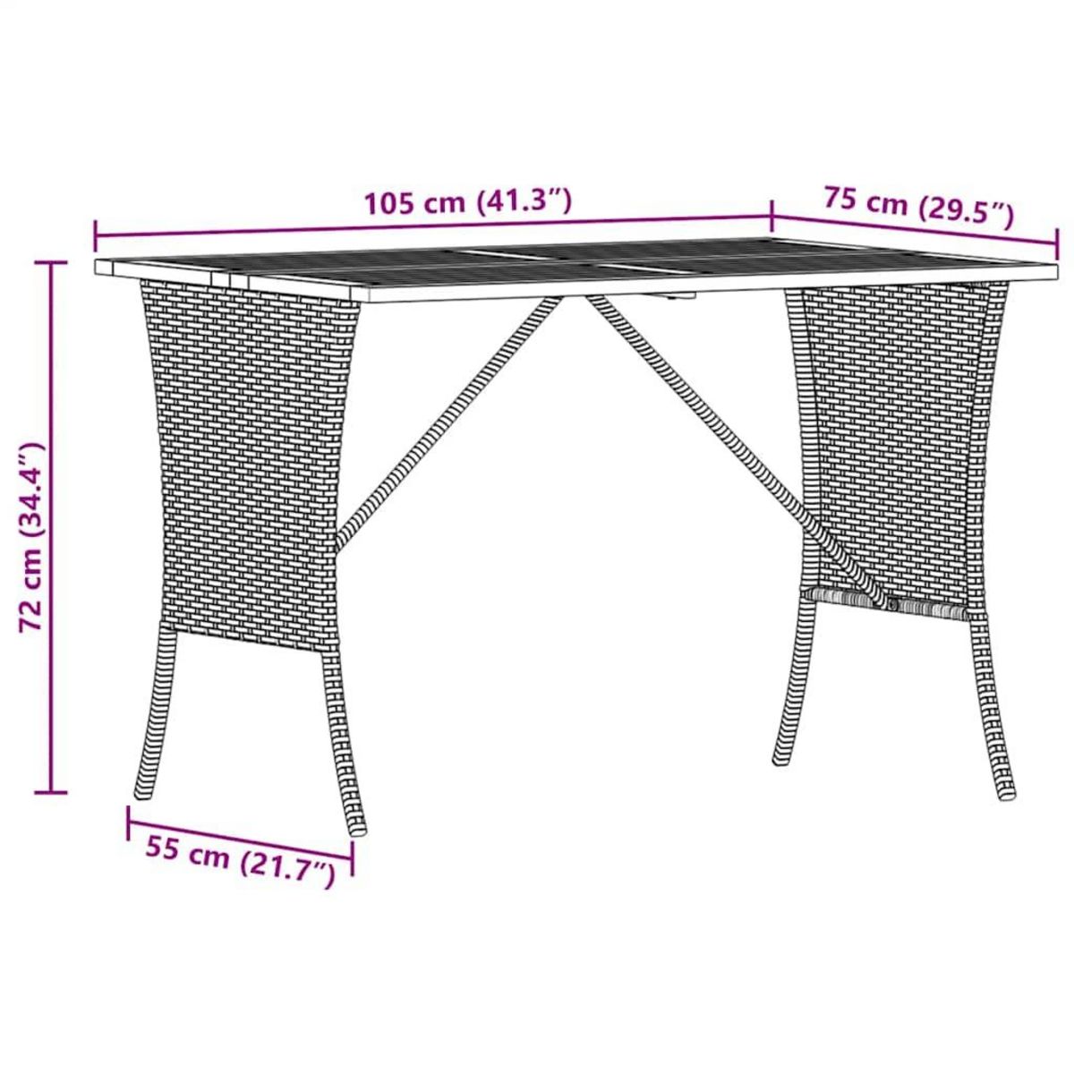 VIDAXL Table de jardin avec dessus en bois d'acacia noir 105x75x72 cm