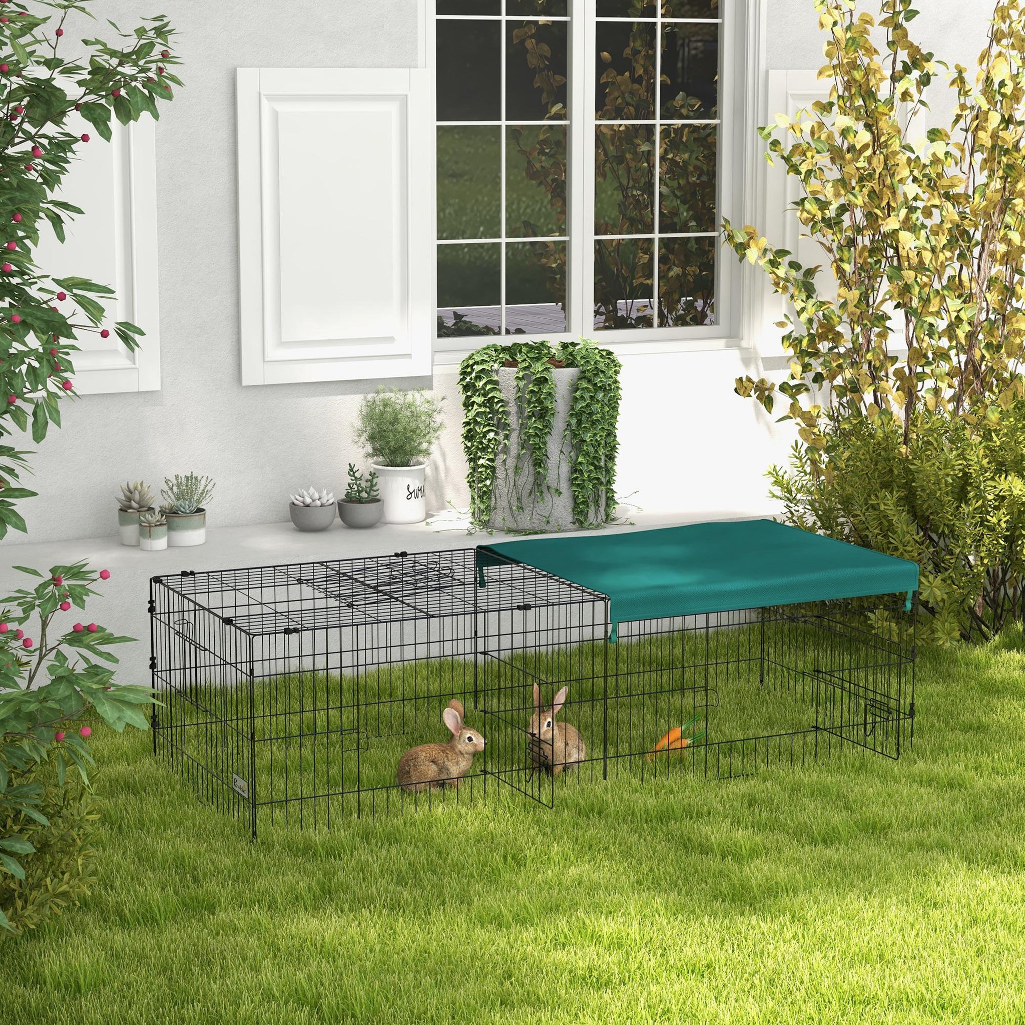 Voir la diapositive 3 : PAWHUT Parc enclos modulable acier avec bache pour lapins rongeurs petits animaux intérieur extérieur 185l x 75l x 50h cm vert