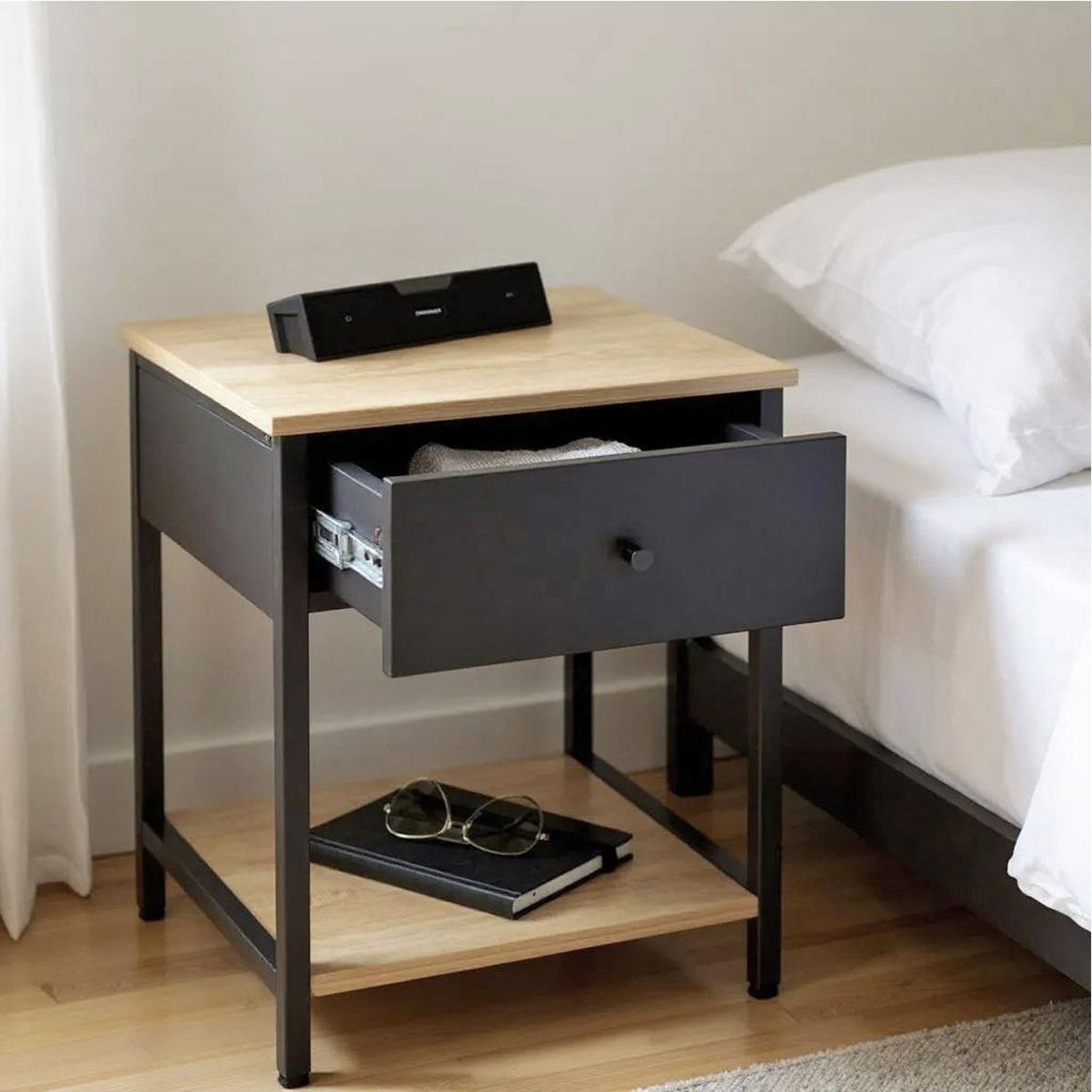 Voir la diapositive 4 : Paris Prix Table de chevet avec tiroir  burga  55cm anthracite & naturel