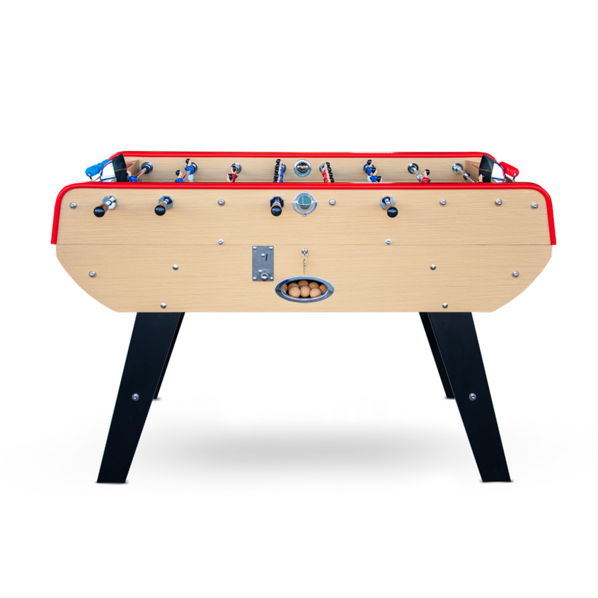 Voir la diapositive 3 : PLAY4FUN Baby-foot Olympic avec Monnayeur intégré, Barres Télescopiques et 10 Balles en Liège 149,5 x 77 x 95 cm  - Bois Clair
