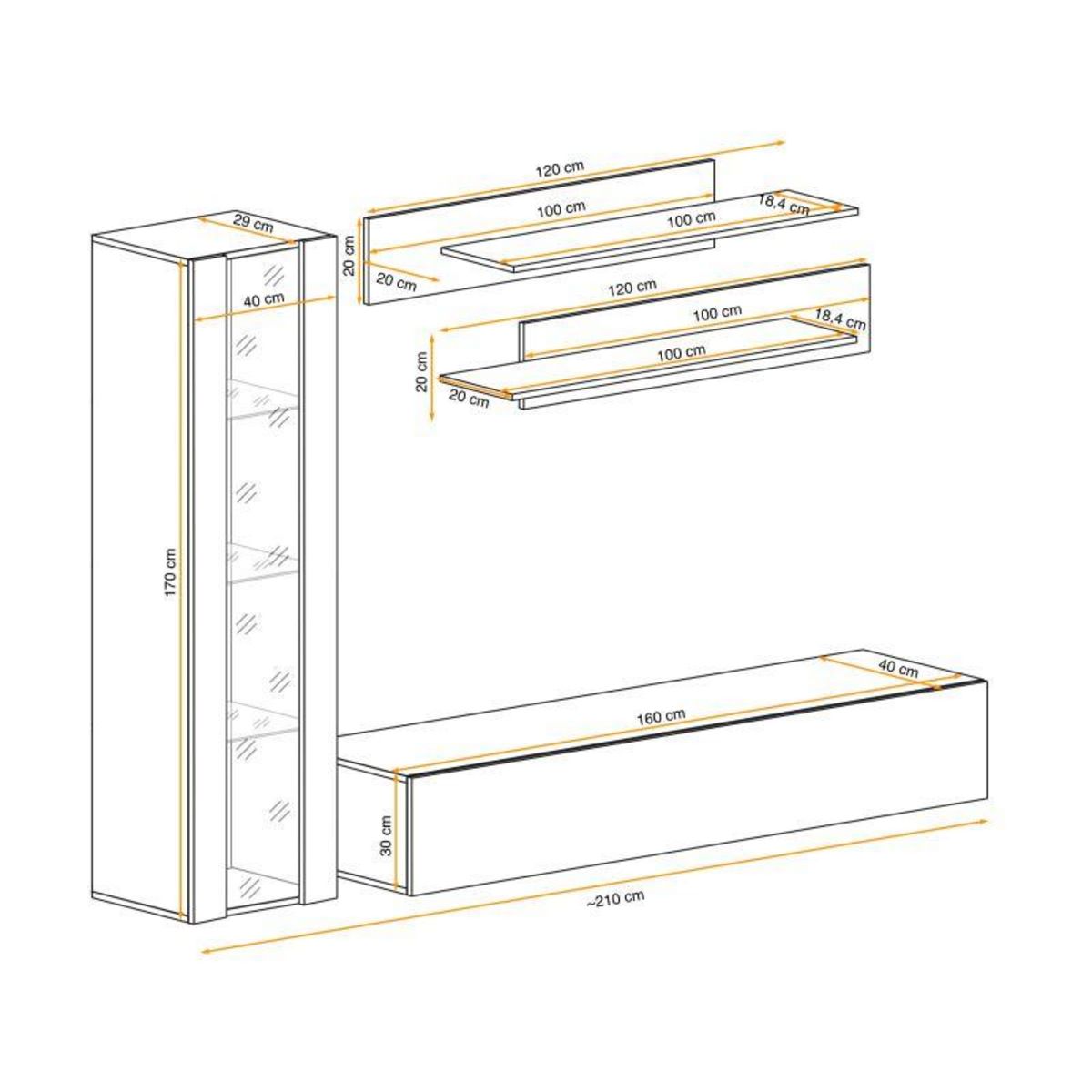 Paris Prix Meuble TV Mural Design  Fly II  210cm Blanc