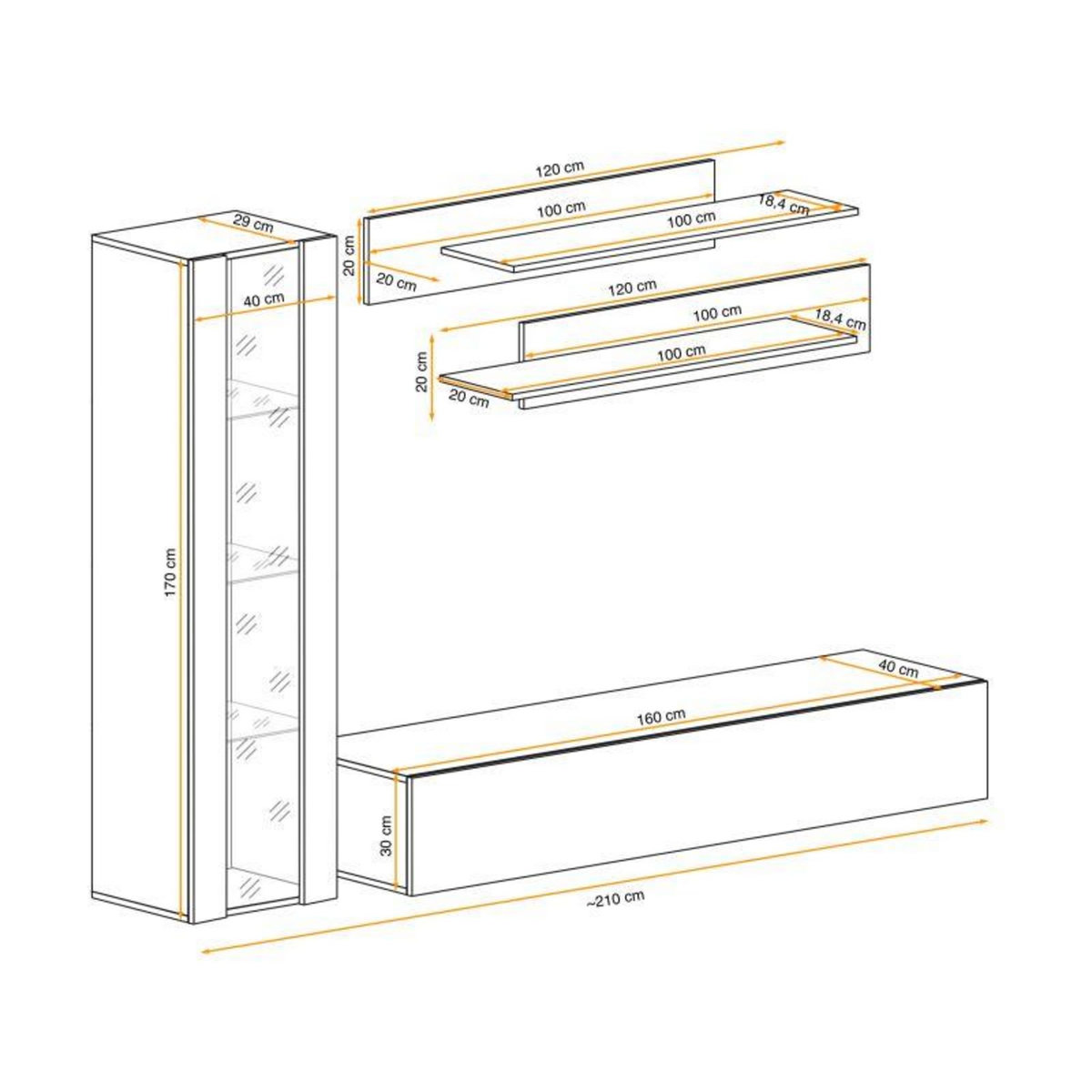 Paris Prix Meuble TV Mural Design  Fly II  210cm Blanc