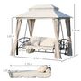 Voir la diapositive 3 : OUTSUNNY Balancelle de jardin 3 places convertible style colonial grand confort 2 coussins + matelas + moustiquaires inclus noir beige