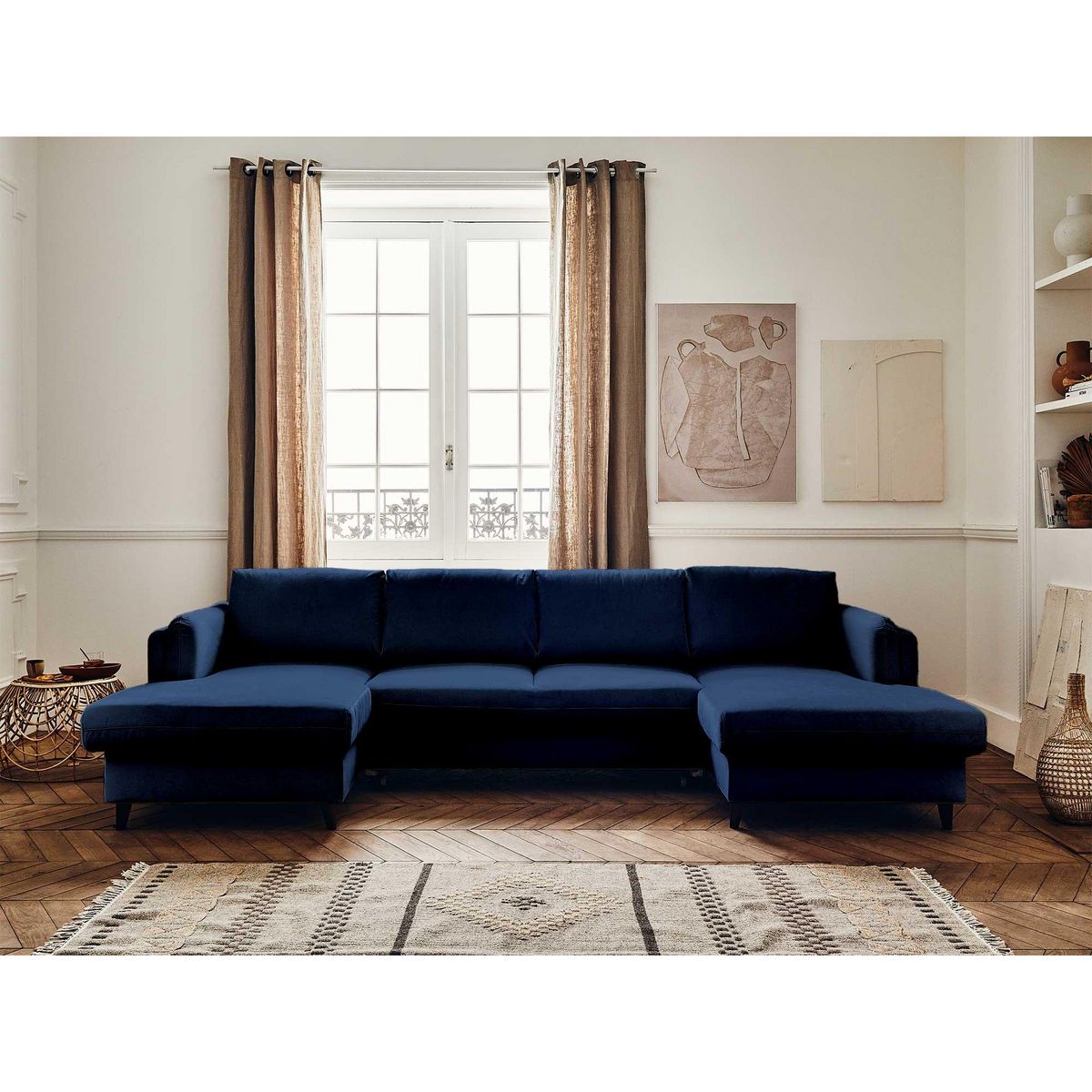 LISA DESIGN Brooke - canapé panoramique en u - 7 places - convertible avec coffre - en velours