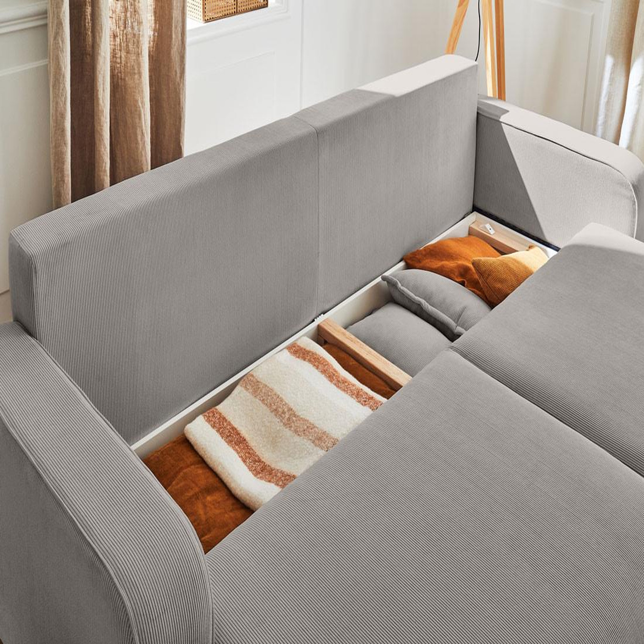 Voir la diapositive 3 : BEST MOBILIER Albane - canapé 3 places - convertible avec coffre - en velours côtelé
