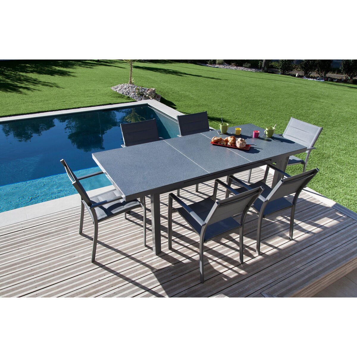 Table de jardin extensible 160/210x90cm aluminium effet pierre PIVOINE