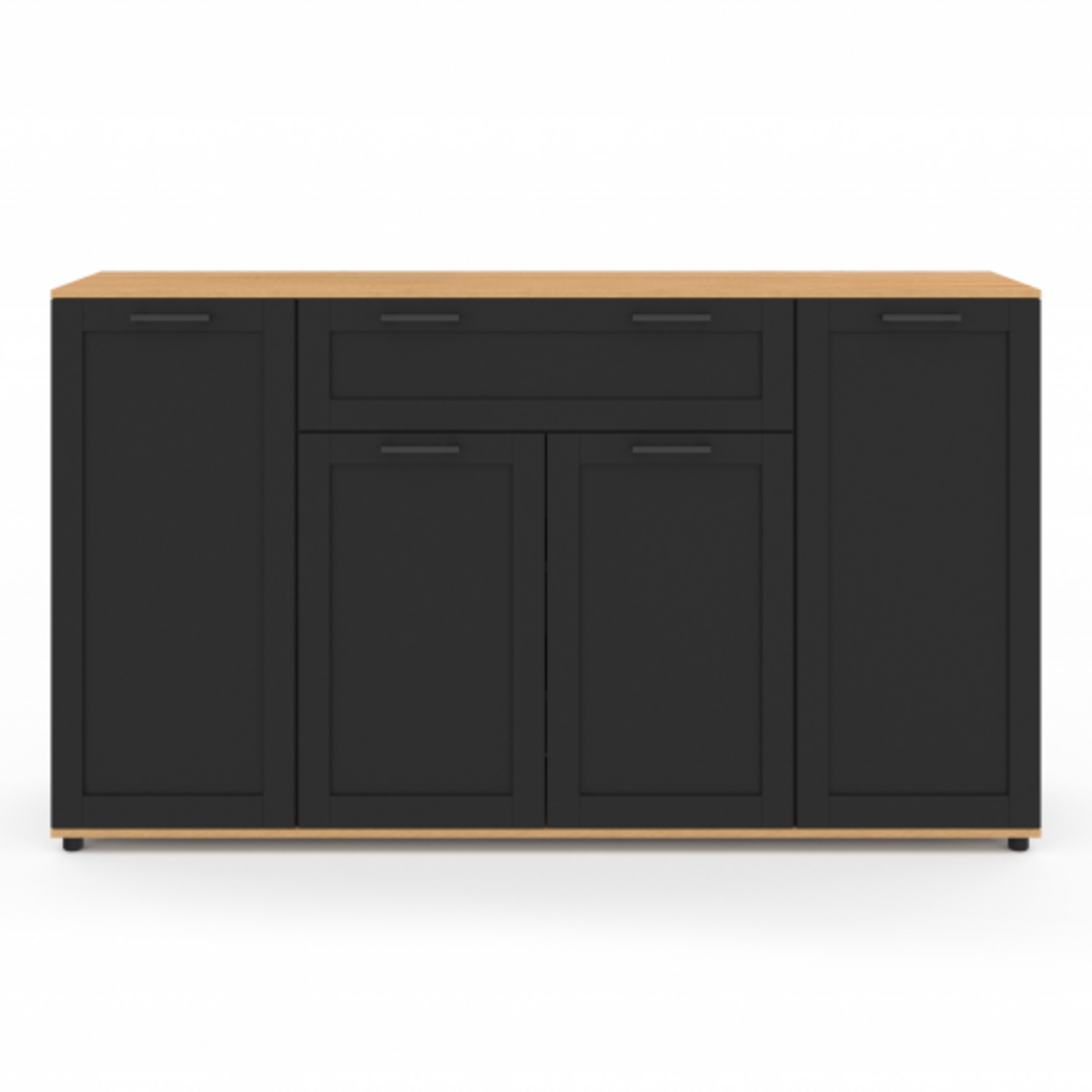 ID MARKET Buffet 140 cm VITO 4 portes et 1 tiroir noir et bois