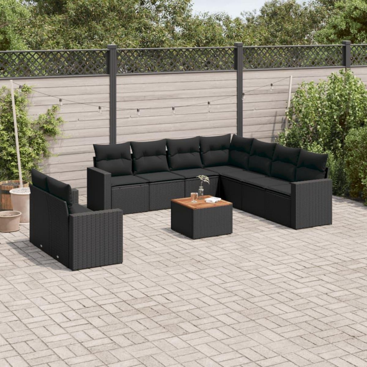 VIDAXL Salon de jardin 10 pcs avec coussins noir resine tressee