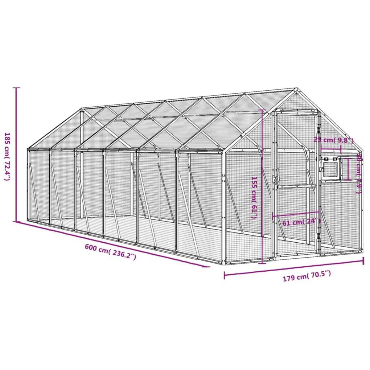 VIDAXL Voliere argente 1,79x6x1,85 m aluminium