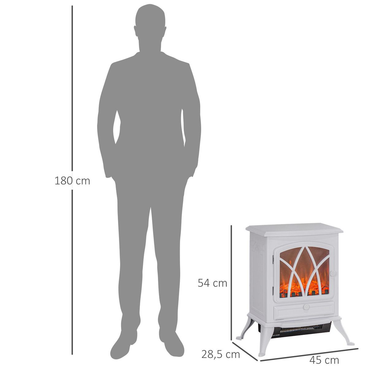HOMCOM Cheminée électrique poêle style rétro thermostat 1000-2000 W blanc