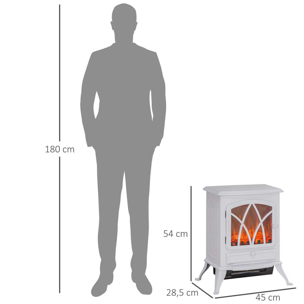 HOMCOM Cheminée électrique poêle style rétro thermostat 1000-2000 W blanc