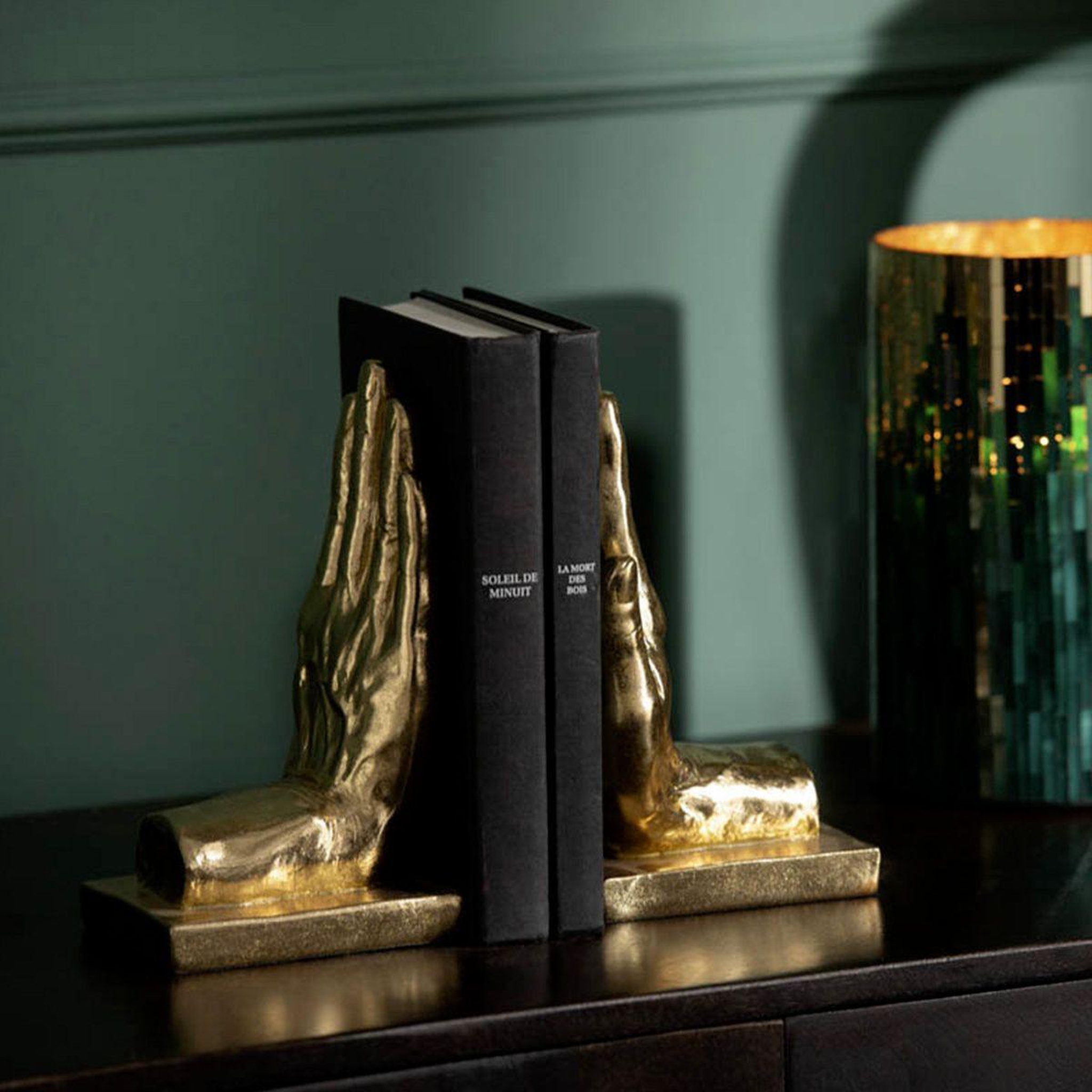 Voir la diapositive 3 : J-LINE Lot de 2 serre-livres design  main  22cm or