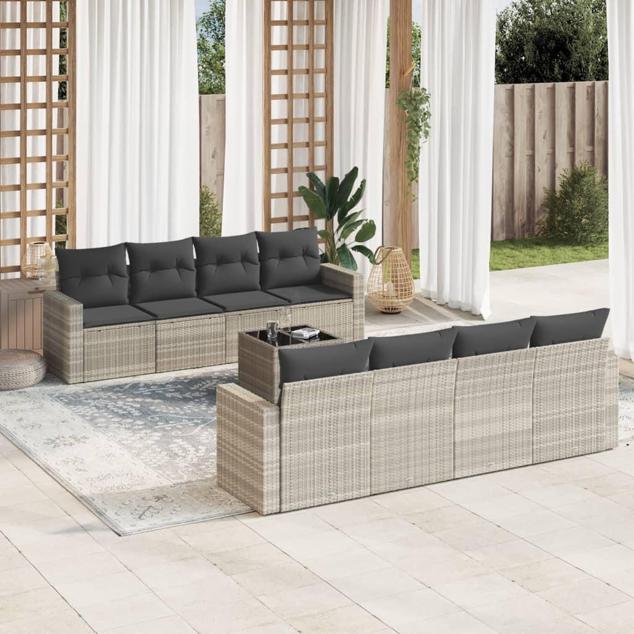 VIDAXL Salon de jardin 9 pcs avec coussins gris clair resine tressee
