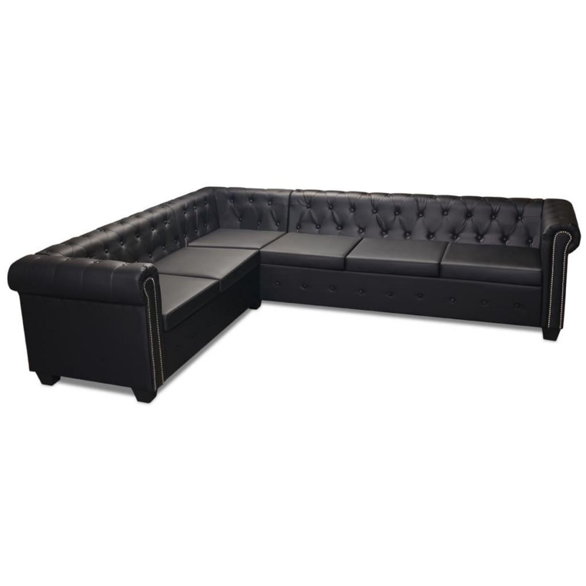 VIDAXL Canape d'angle Chesterfield 6 places Cuir synthetique Noir