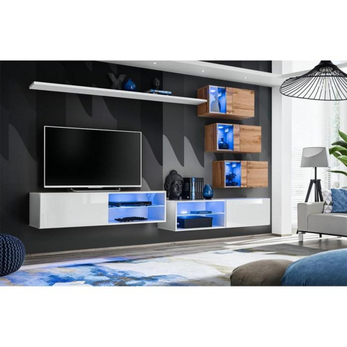 Paris Prix Ensemble Meuble TV  Switch XXIV  250cm Blanc & Naturel