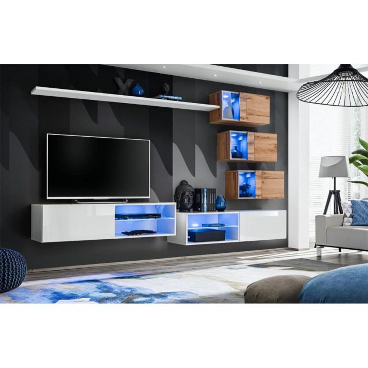 Paris Prix Ensemble Meuble TV  Switch XXIV  250cm Blanc & Naturel