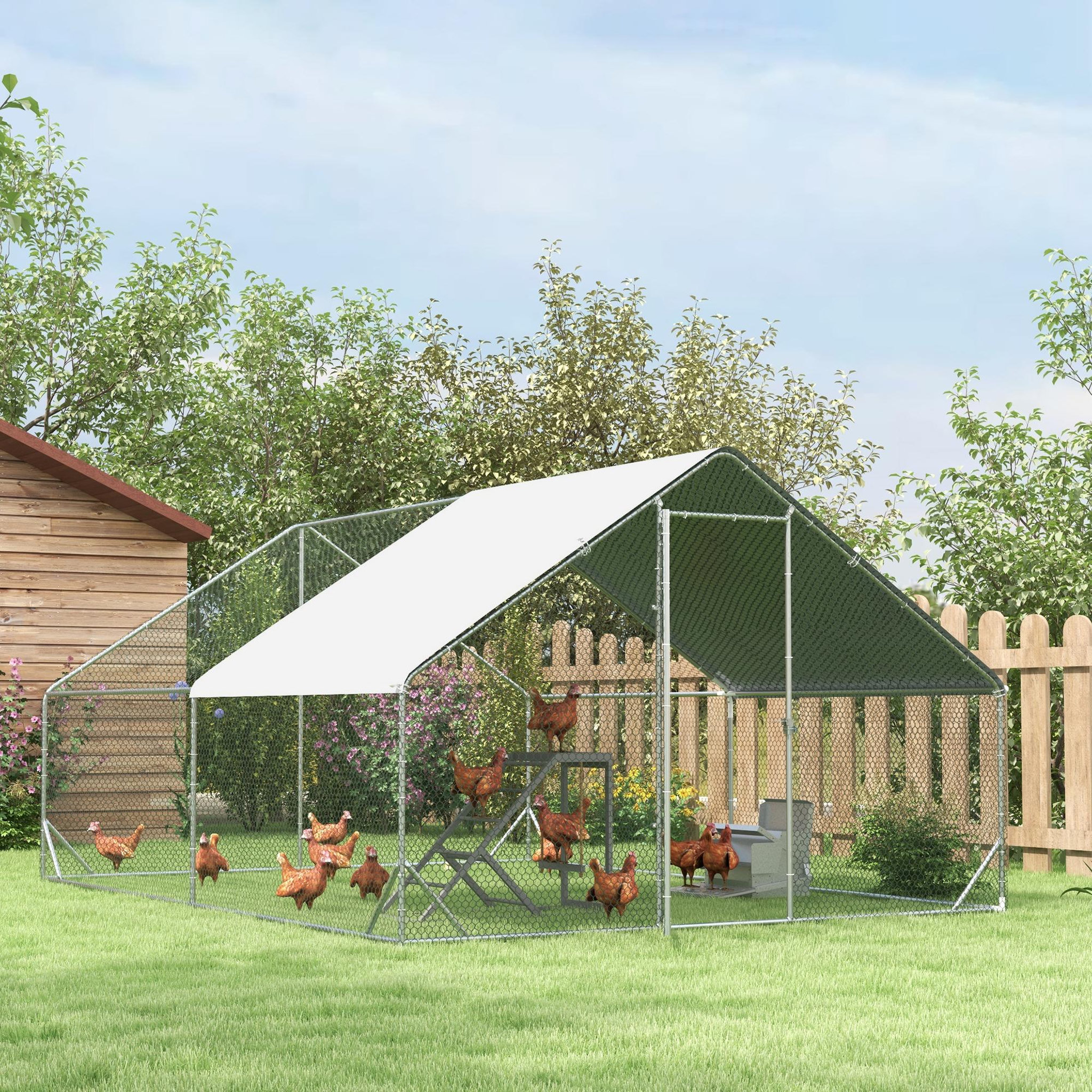 Voir la diapositive 4 : PAWHUT Perchoir grande taille pour poule balançoire plateforme 3 en 1 - dim. 96 x 40 x 71 cm - bois gris
