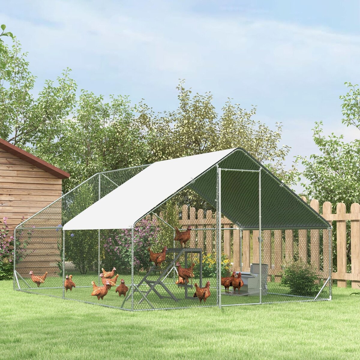 PAWHUT Perchoir grande taille pour poule balançoire plateforme 3 en 1 - dim. 96 x 40 x 71 cm - bois gris