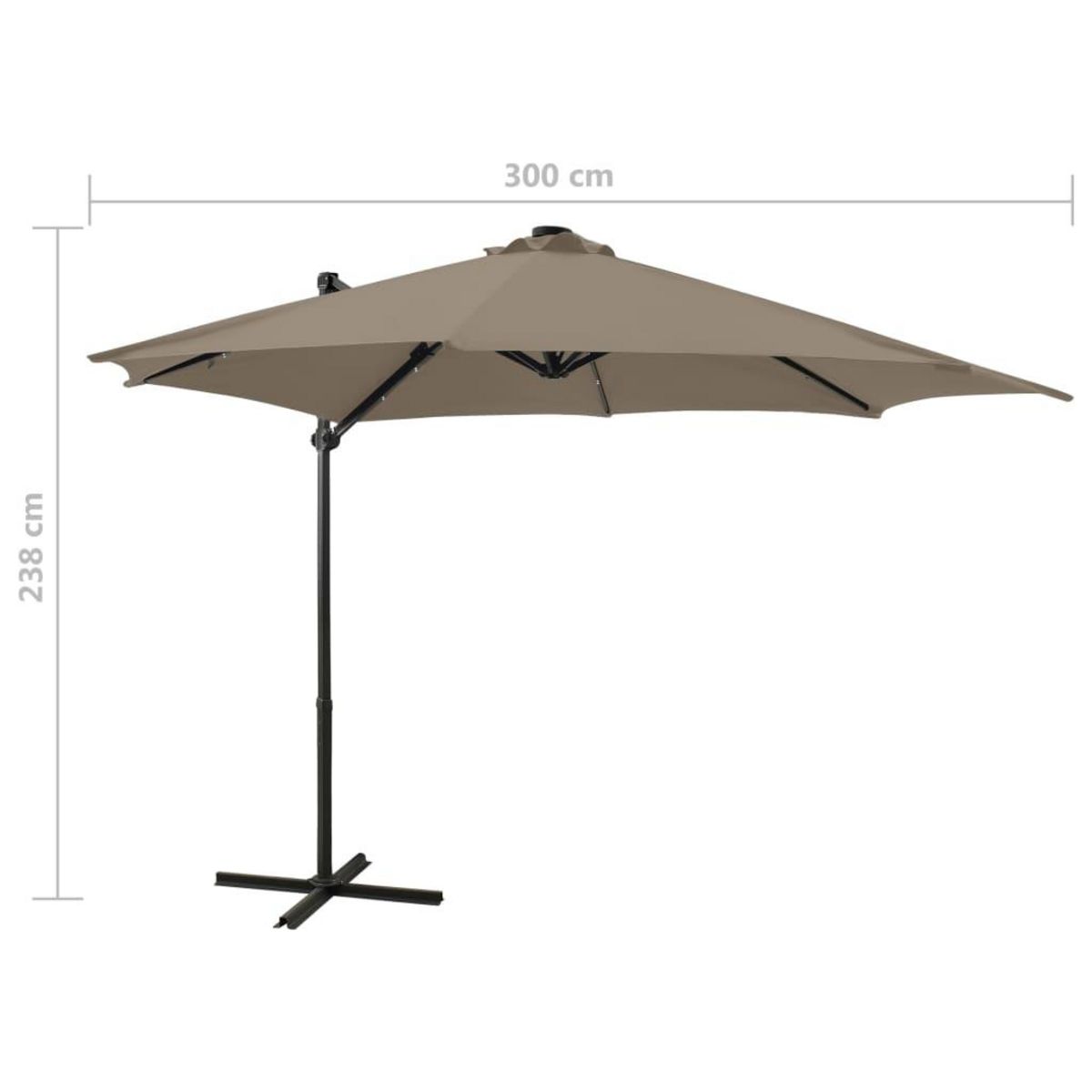 VIDAXL Parasol de jardin en porte-a-faux et mat et lumieres LED taupe