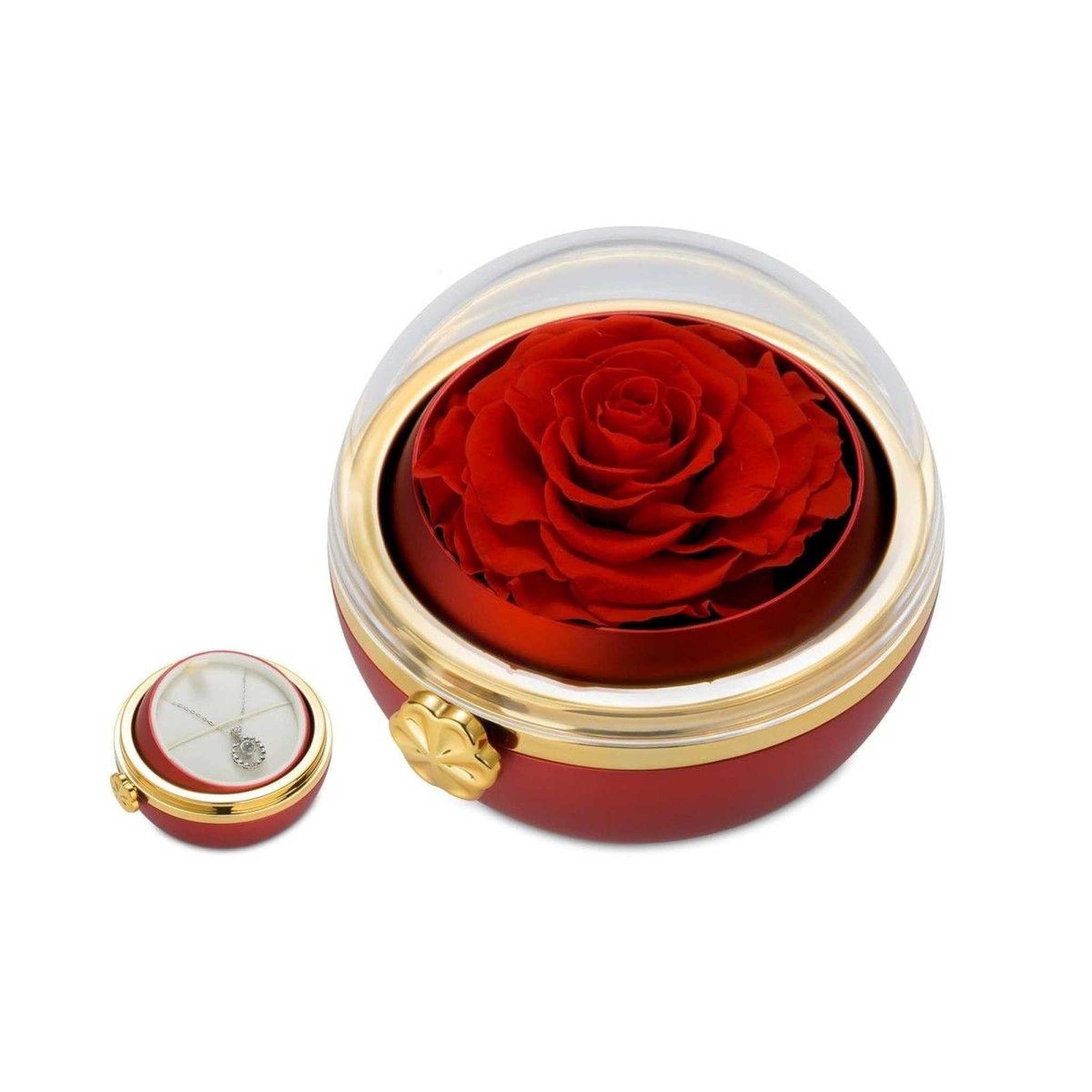 Voir la diapositive 3 : SC CRYSTAL Boite à bijoux décorée d'une rose éternelle - stabilisée rouge