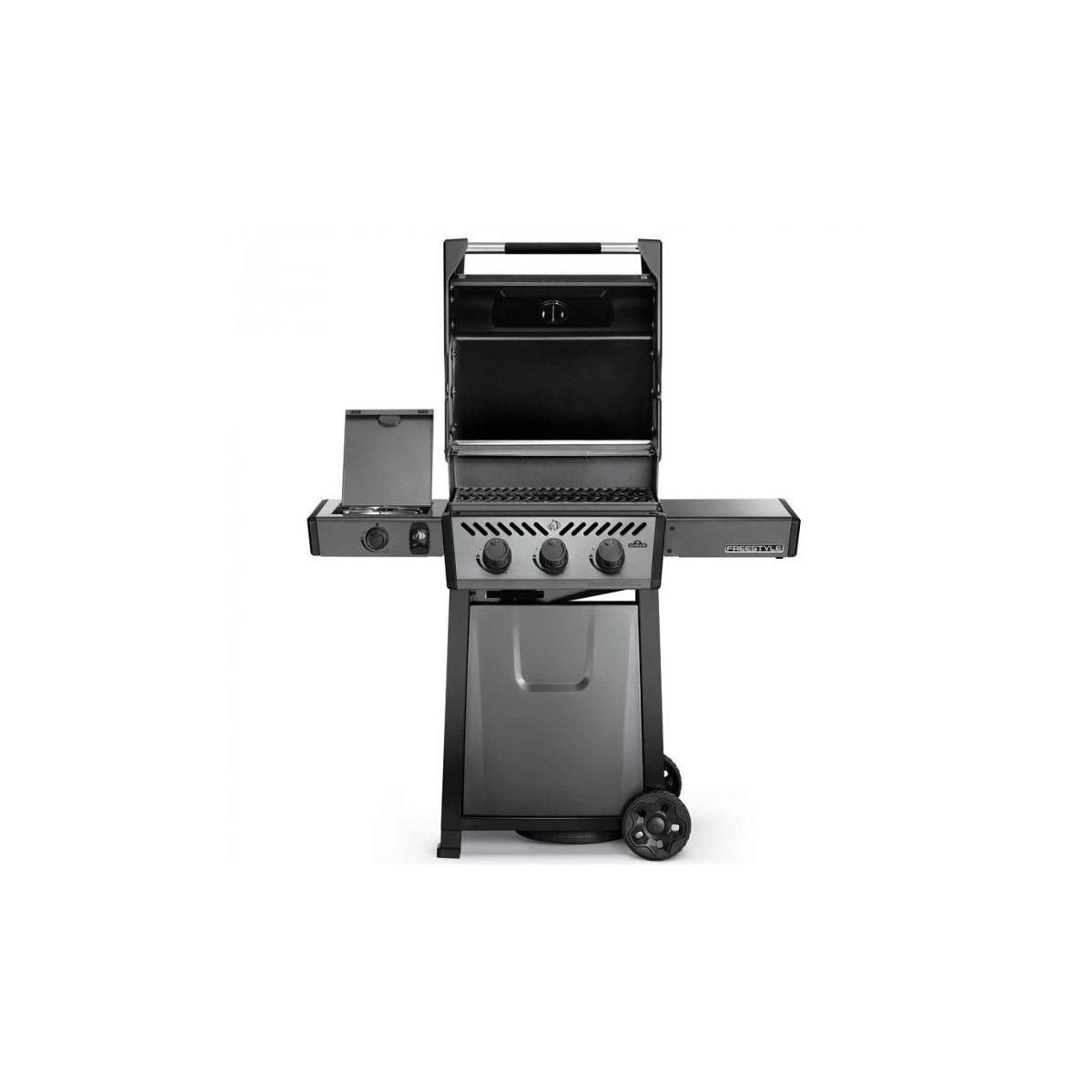 NAPOLEON Barbecue gaz Freestyle 3 bruleurs + 1 rechaud plat sur chariot, 51x45 cm