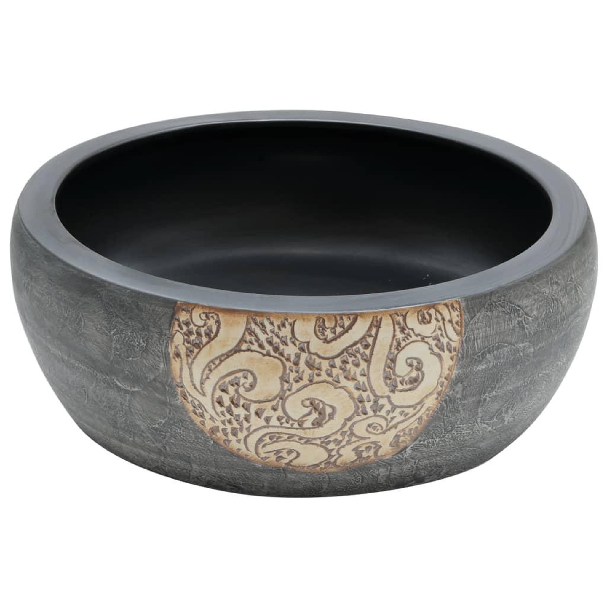 Voir la diapositive 3 : VIDAXL Vasque a poser noir et marron rond Φ41x14 cm ceramique