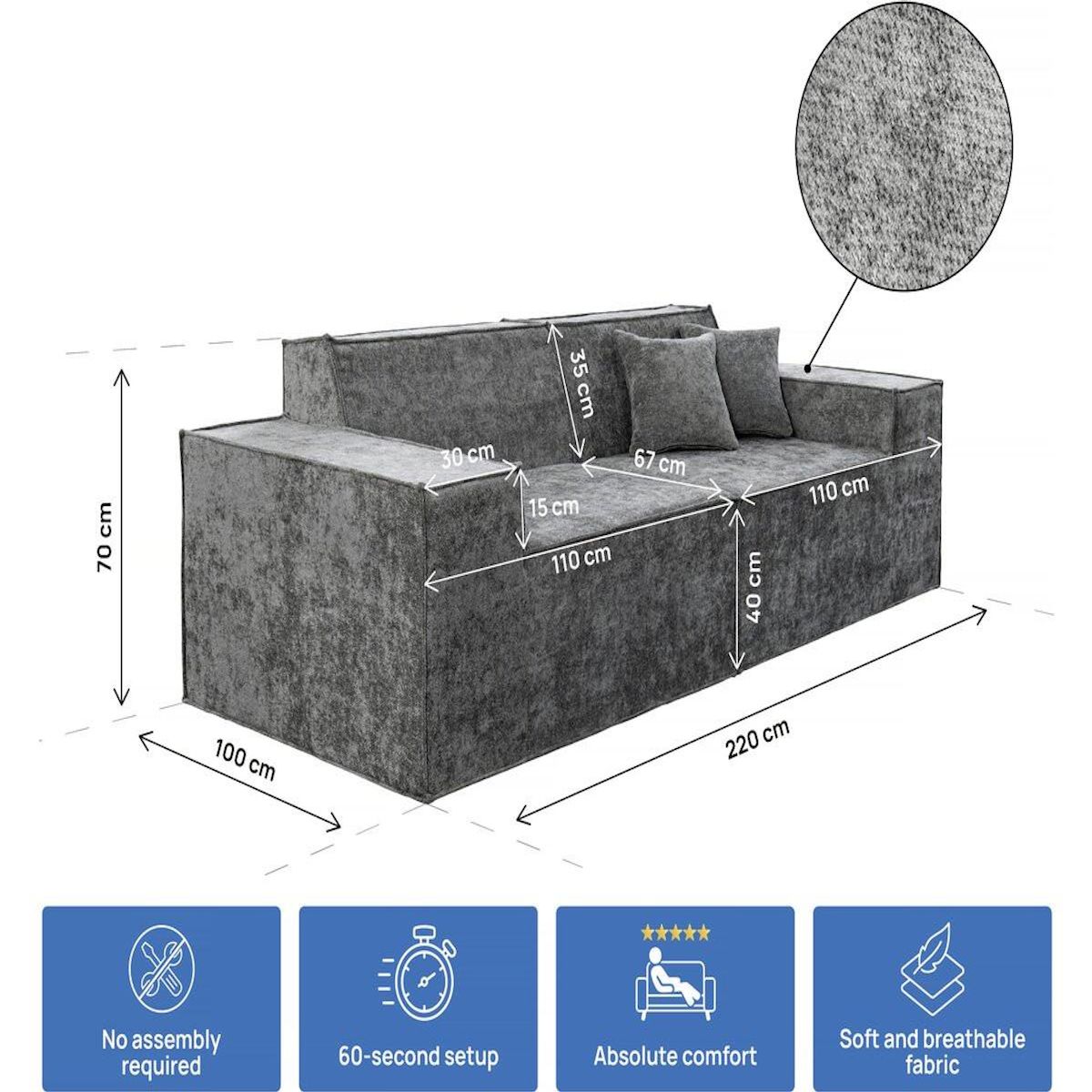 Habitat et Jardin Canapé droit modulable en tissu texturé  Lusso  - 3 places - Gris